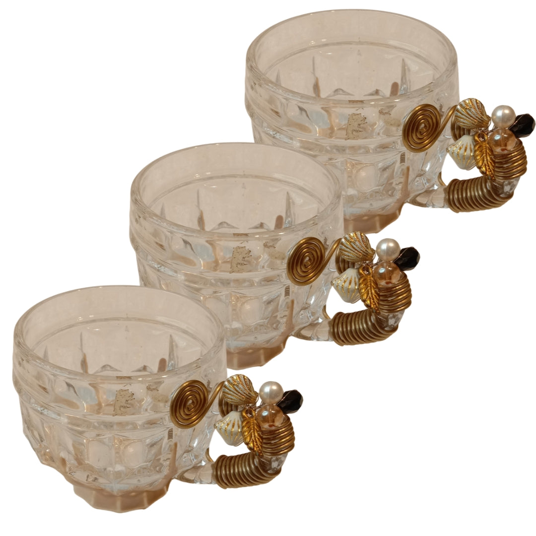 Checkered Round Filigree Cup Set of 6
