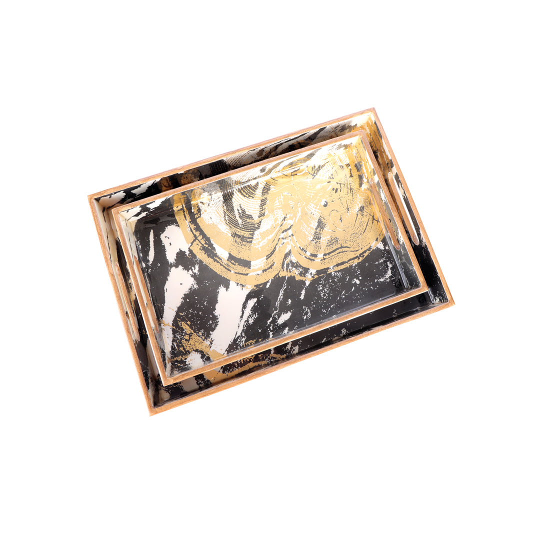 Tray Set Of 2 - Gold Black Spiral