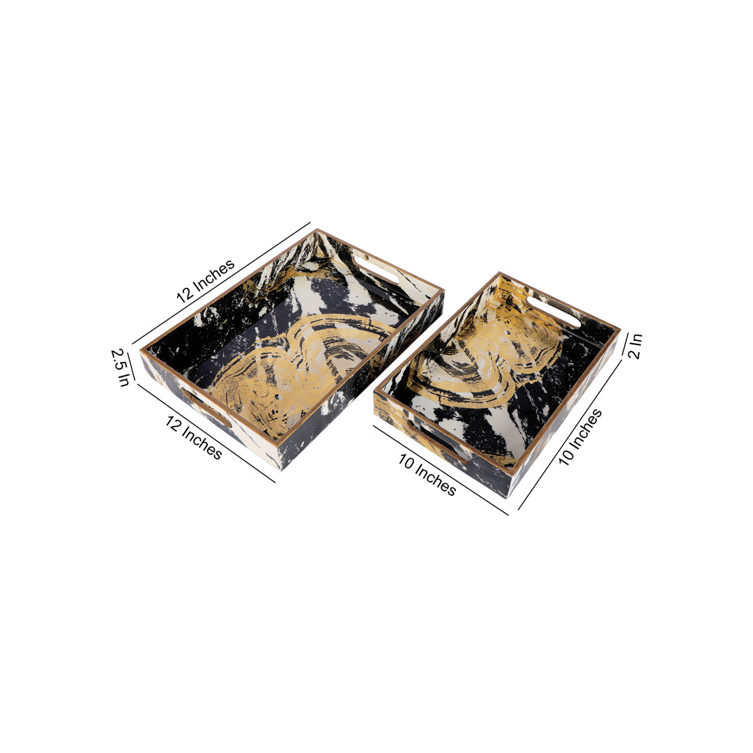 Tray Set Of 2 - Gold Black Spiral