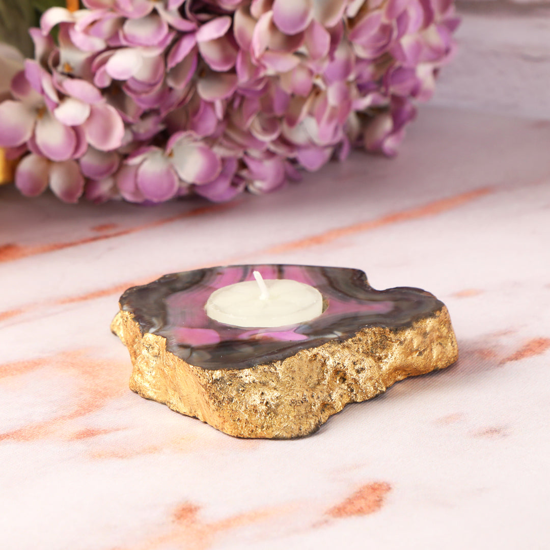 Candle Stand - Agate Stone (Pink & Gold ) Tea Light Holder - The Home Co.