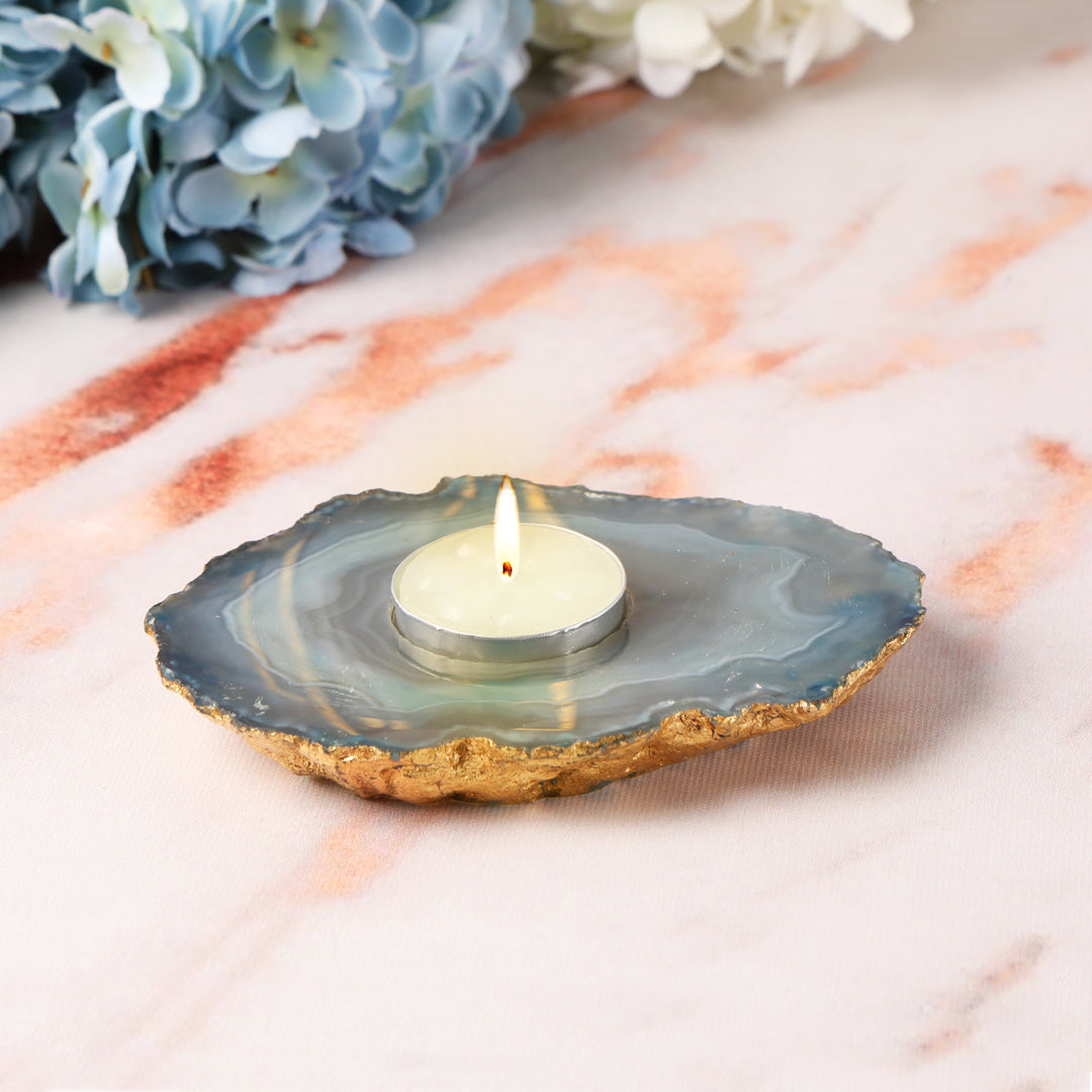 Candle Stand - Agate Stone (Blue & Gold) Tea Light Holder