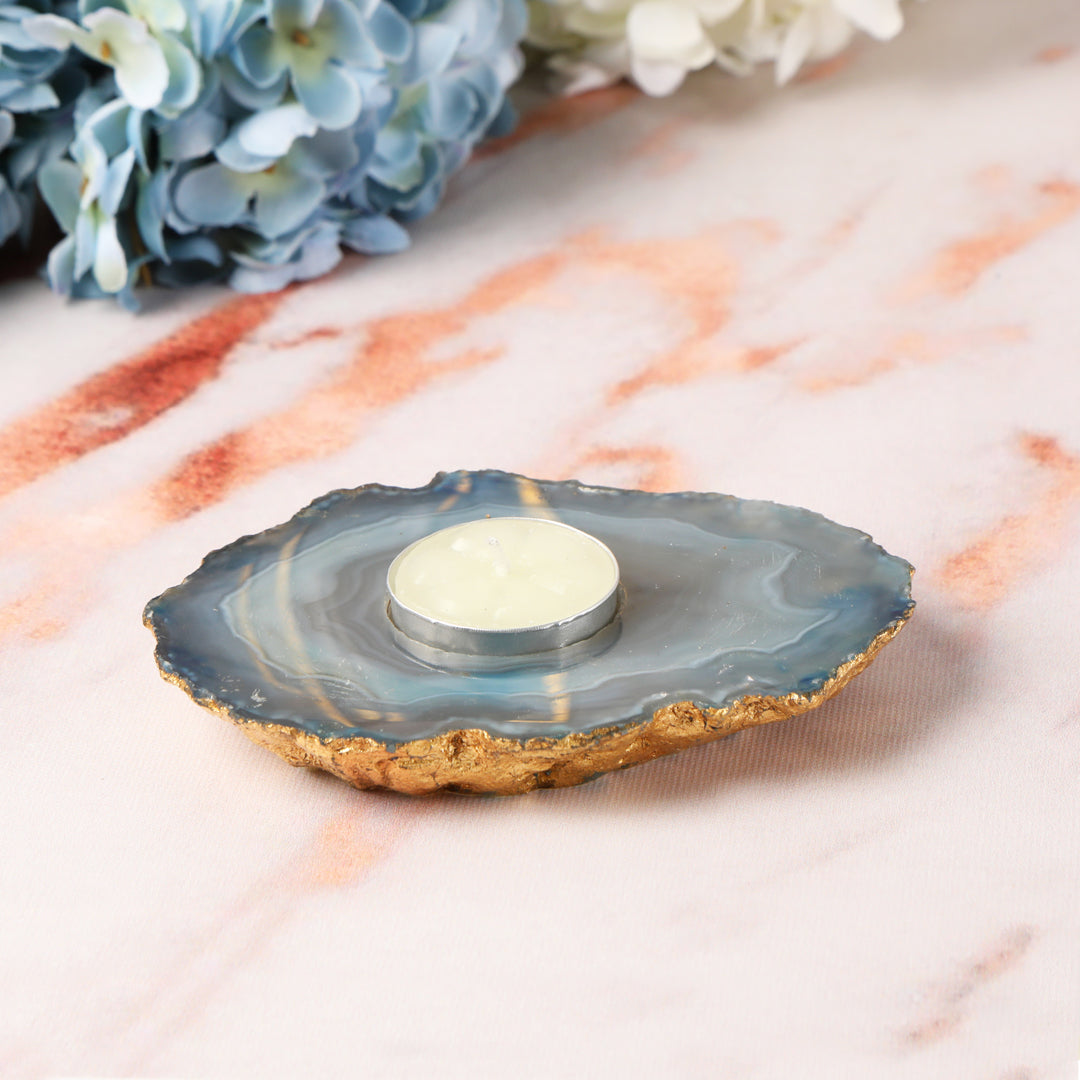 Candle Stand - Agate Stone (Blue & Gold) Tea Light Holder