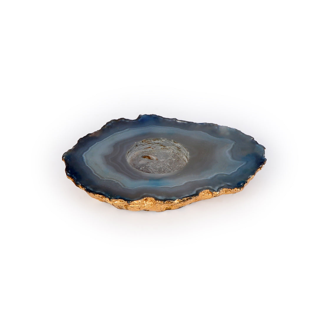Candle Stand - Agate Stone (Blue & Gold) Tea Light Holder