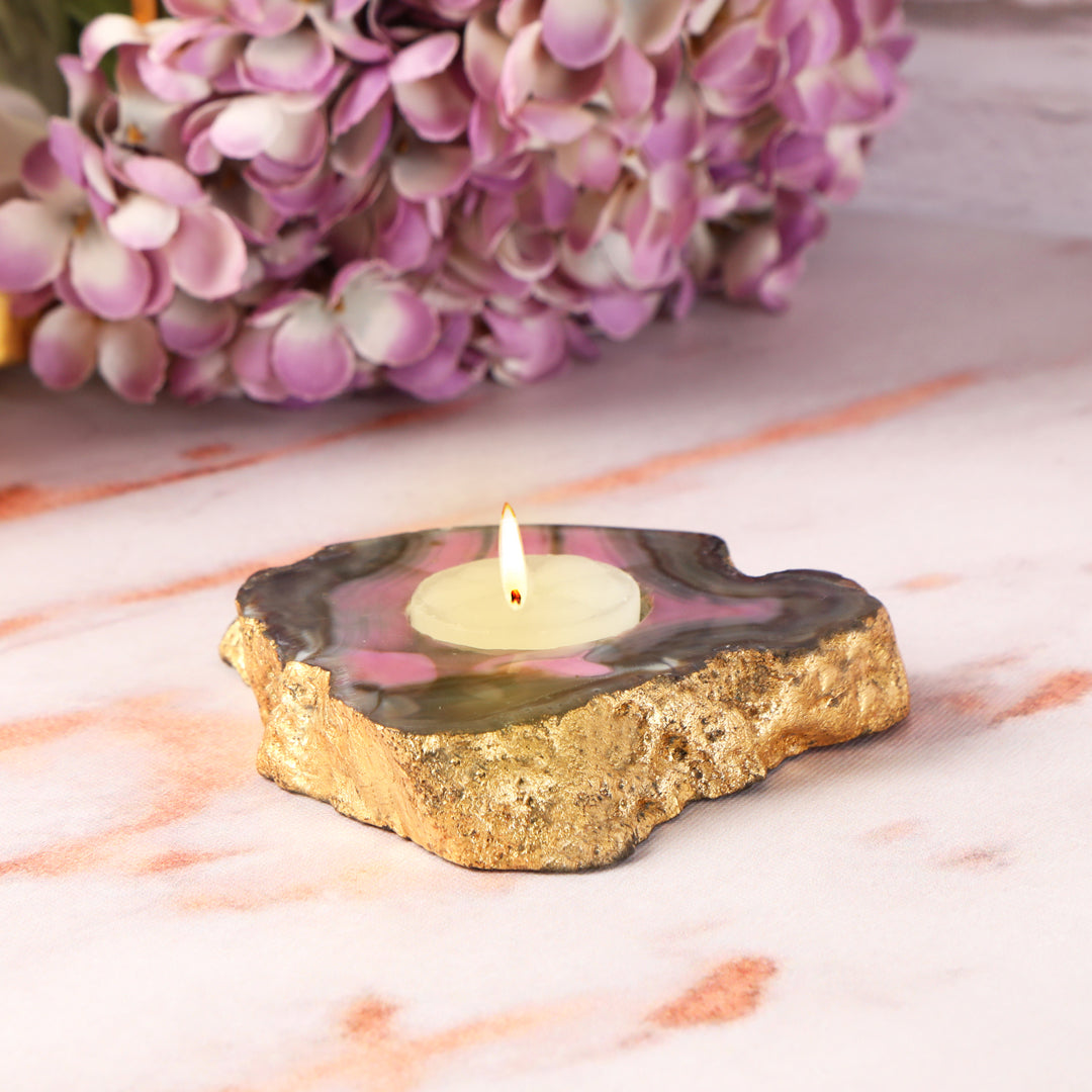 Candle Stand - Agate Stone (Pink & Gold ) Tea Light Holder