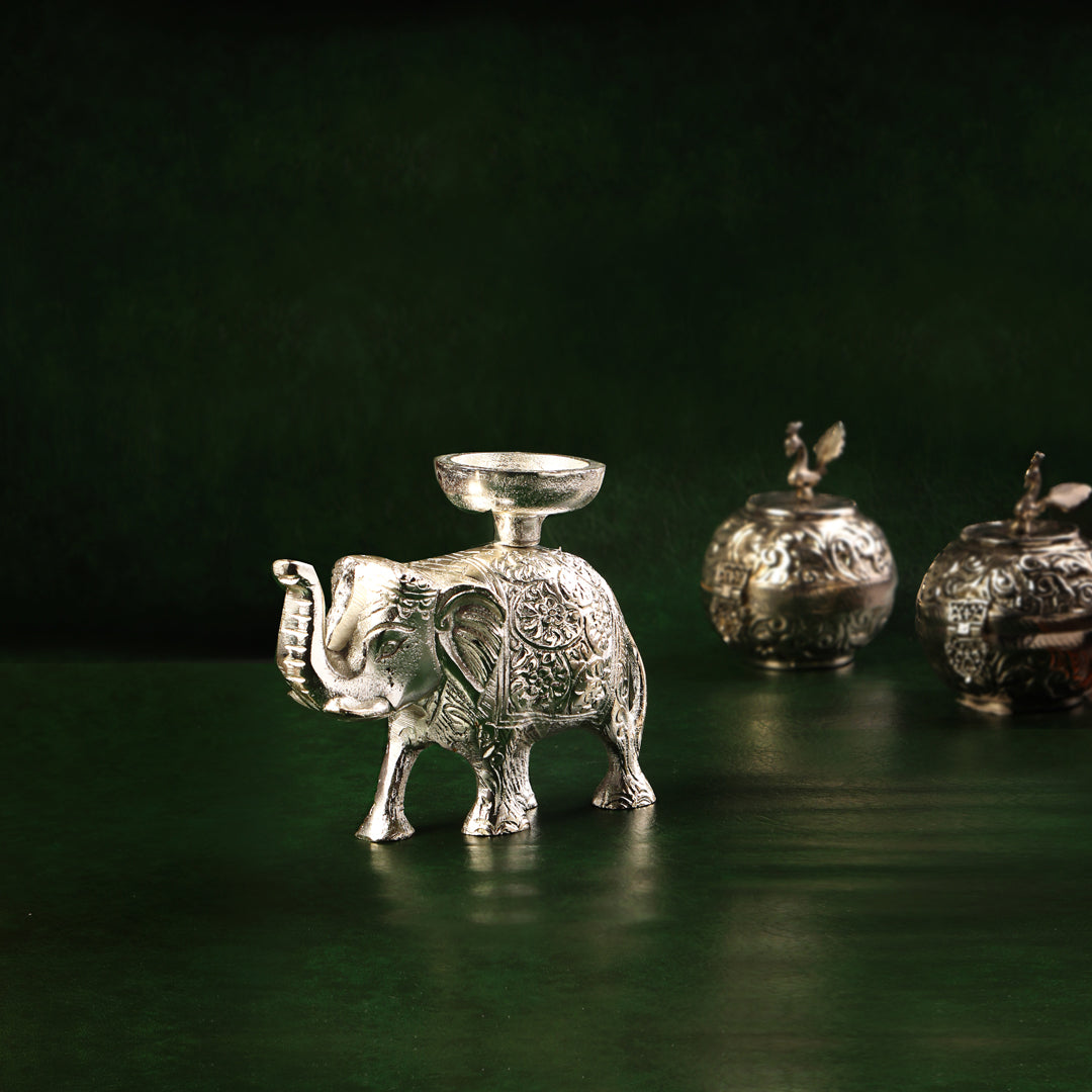 Candle Stand - Silver Plated Elephant Candle Holder 1- The Home Co.