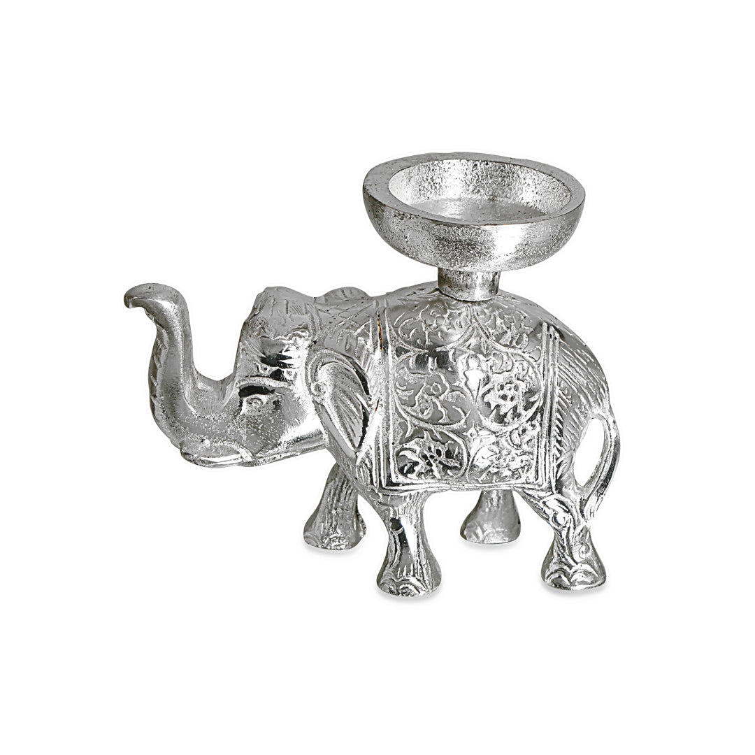 Candle Stand - Silver Plated Elephant Candle Holder 3- The Home Co.