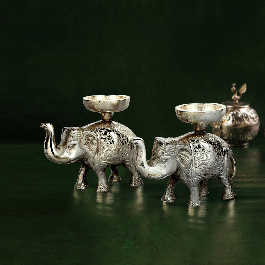 Candle Stand- Silver Plated Elephant Candle Holder Small 1- The Home Co.
