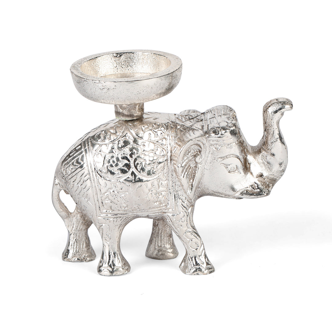 Candle Stand- Silver Plated Elephant Candle Holder Small 9- The Home Co.