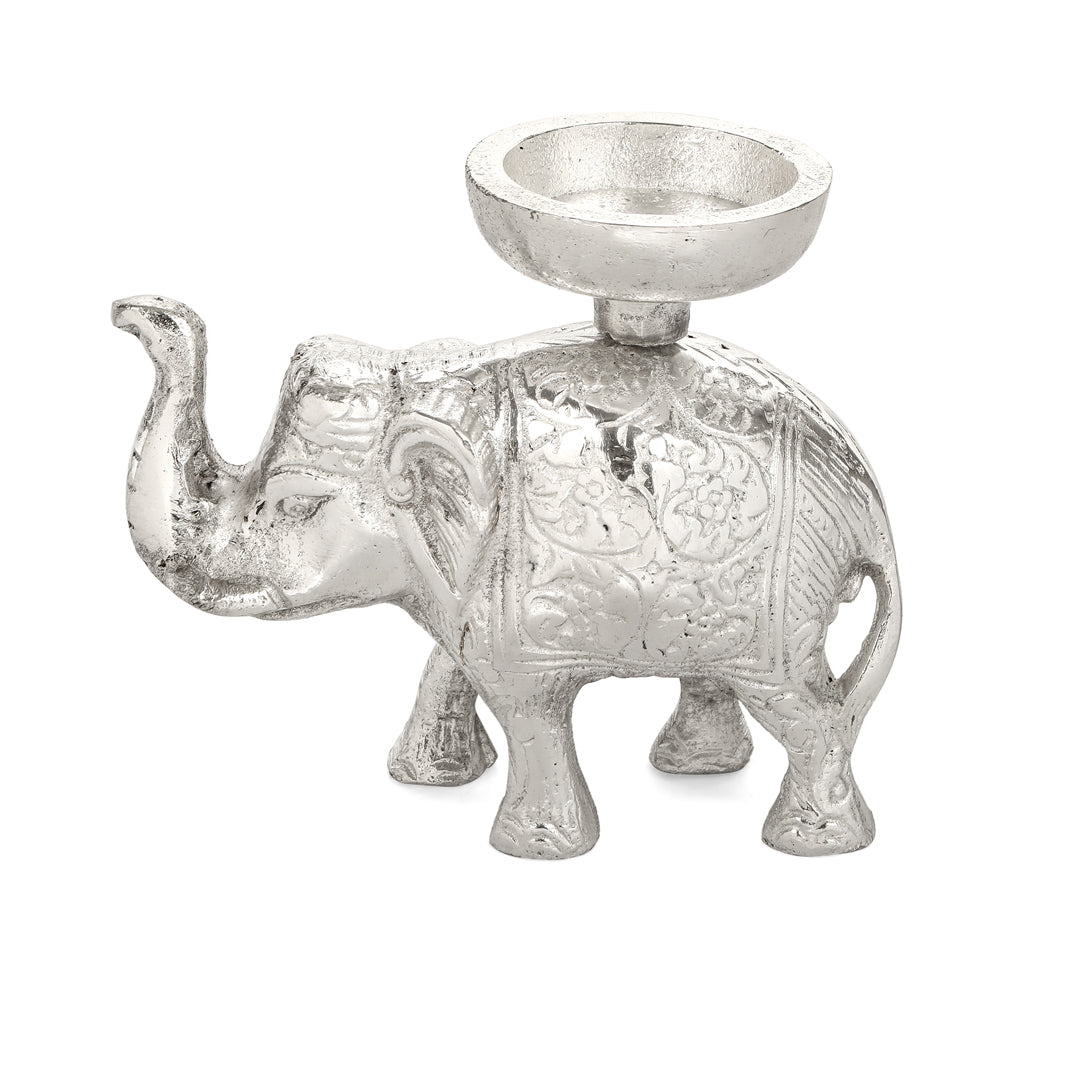 Candle Stand- Silver Plated Elephant Candle Holder Small 8- The Home Co.