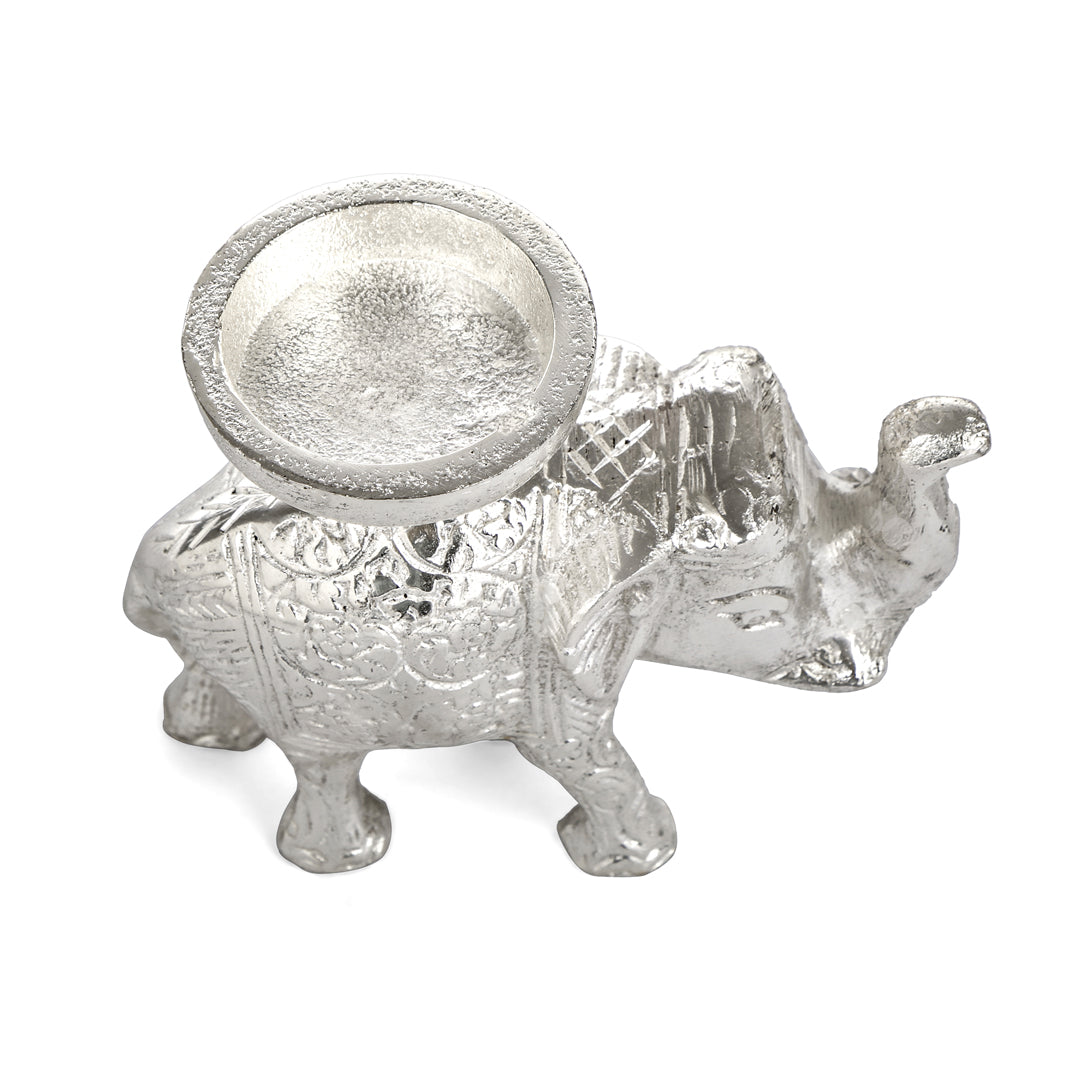 Candle Stand- Silver Plated Elephant Candle Holder Small 7- The Home Co.