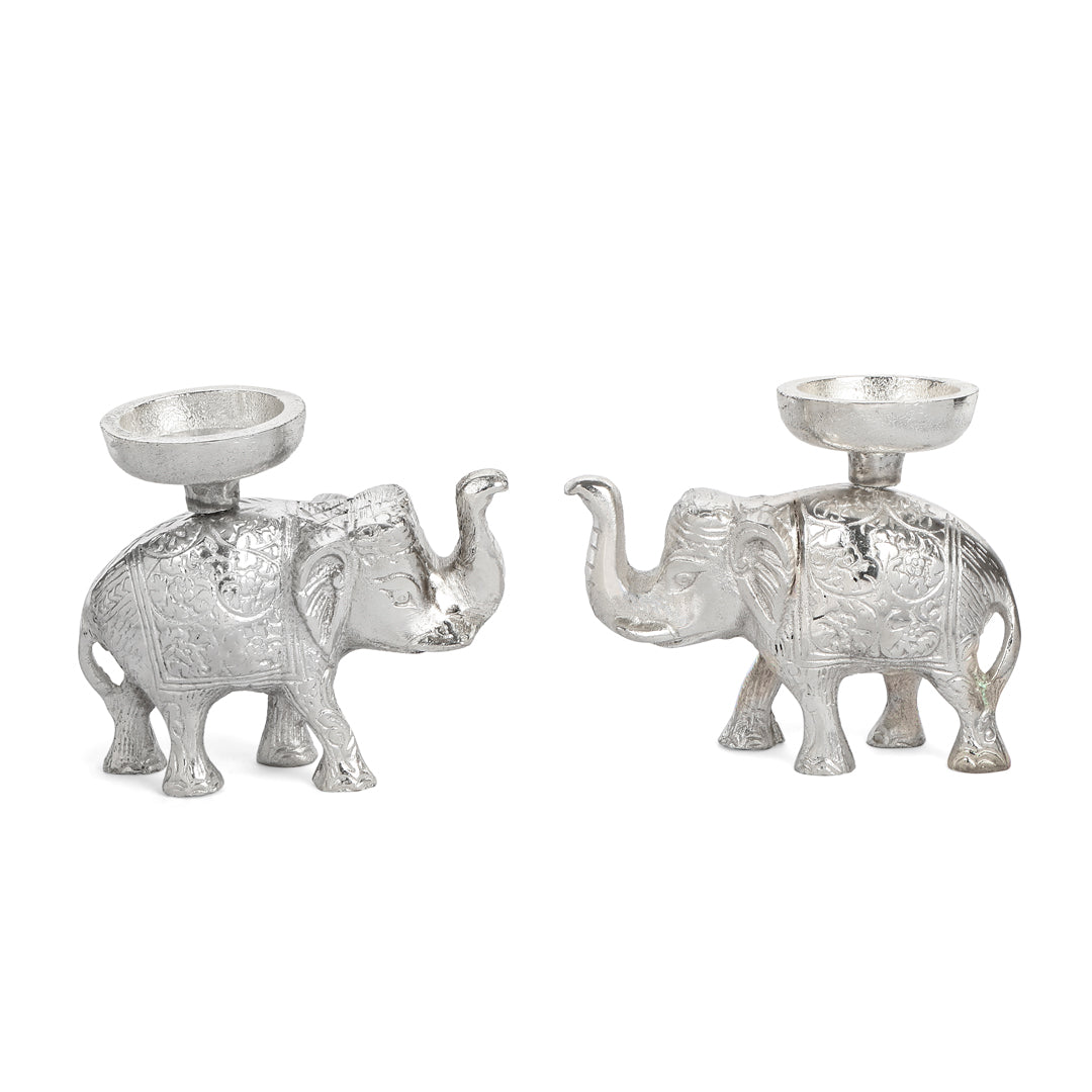 Candle Stand- Silver Plated Elephant Candle Holder Small 2- The Home Co.