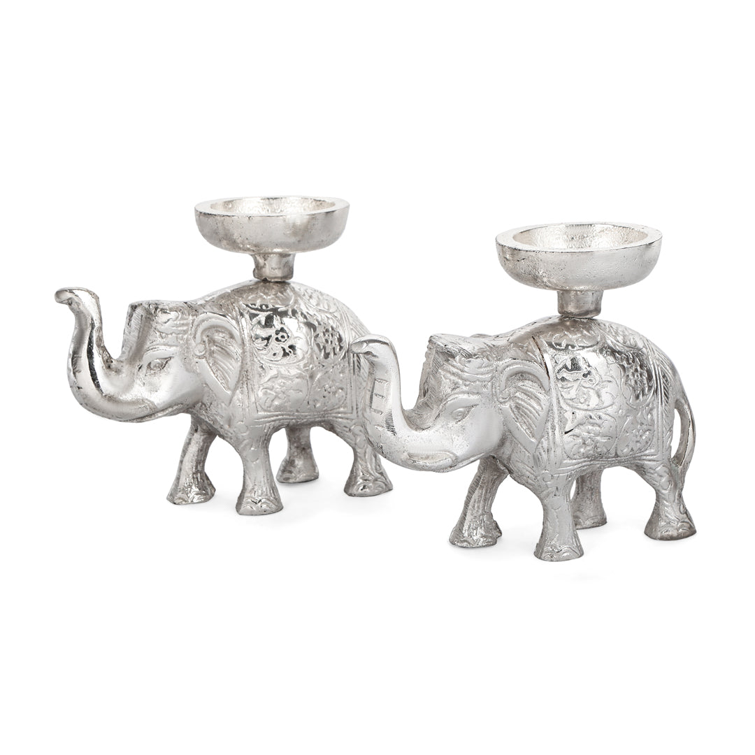 Candle Stand- Silver Plated Elephant Candle Holder Small 3- The Home Co.
