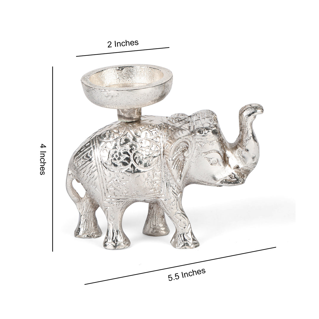 Candle Stand- Silver Plated Elephant Candle Holder Small 4- The Home Co.