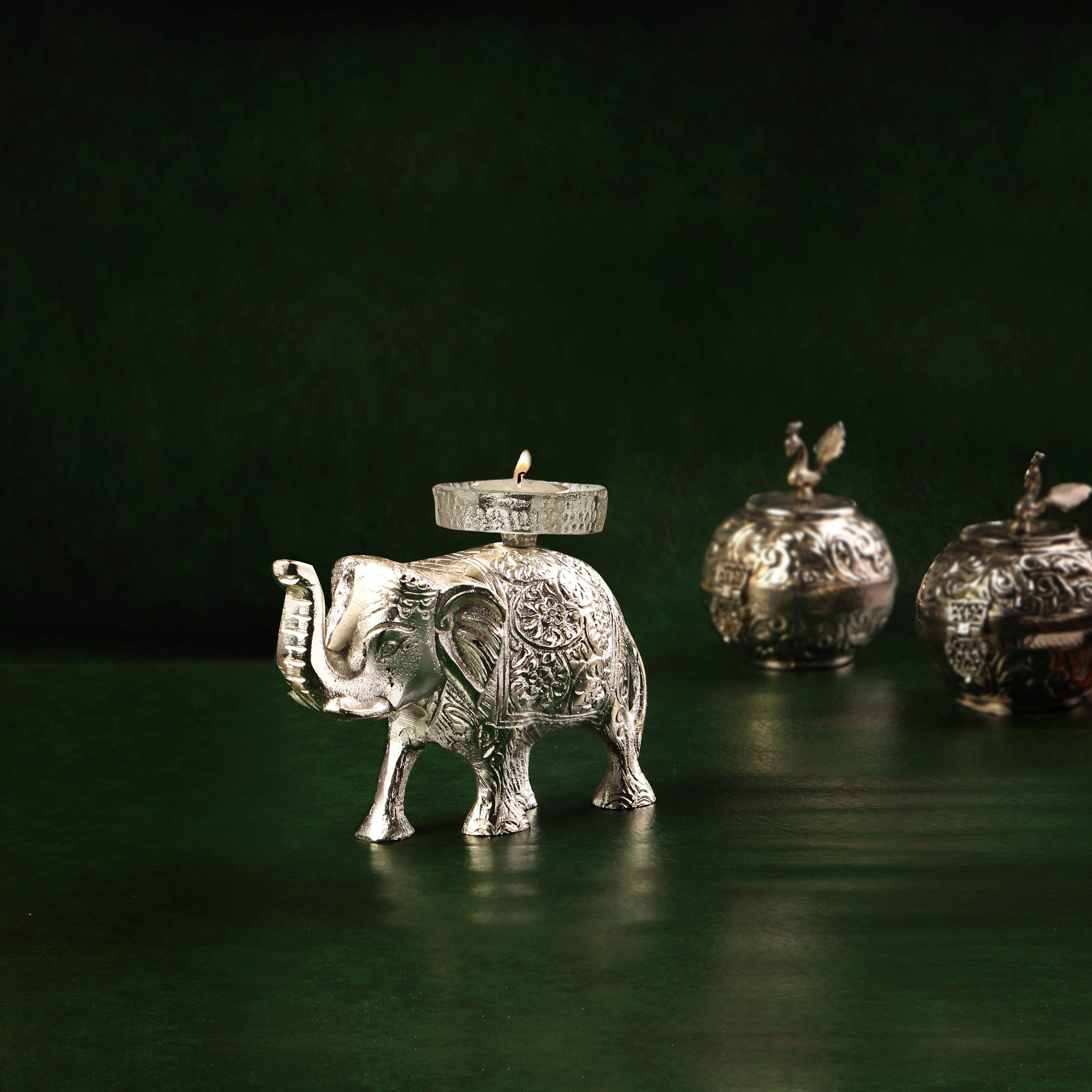 Candle Stand- Silver Plated Elephant Candle Holder - Small