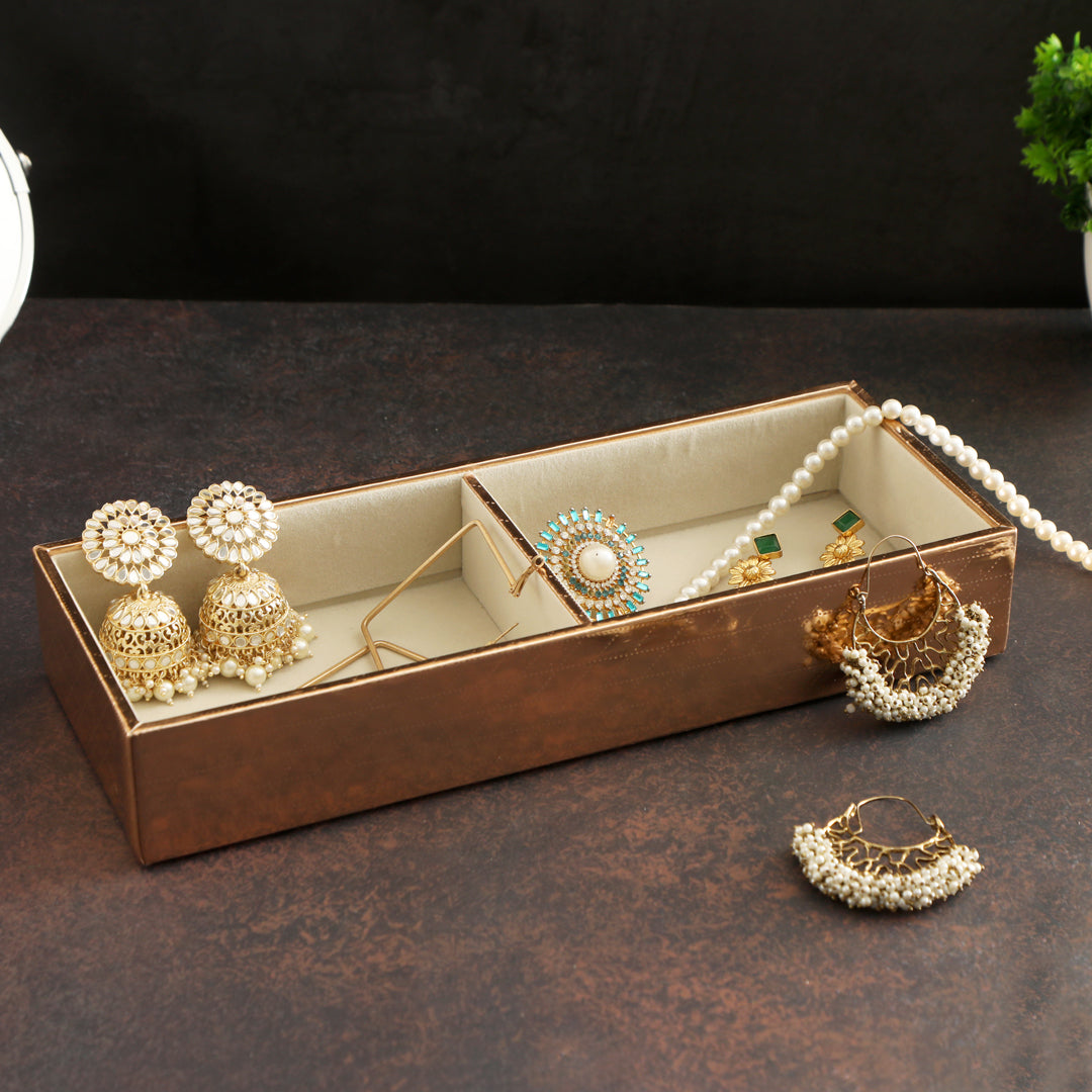 Jewellery Tray 2 Partition - Copper Jewellery Organiser - The Home Co.