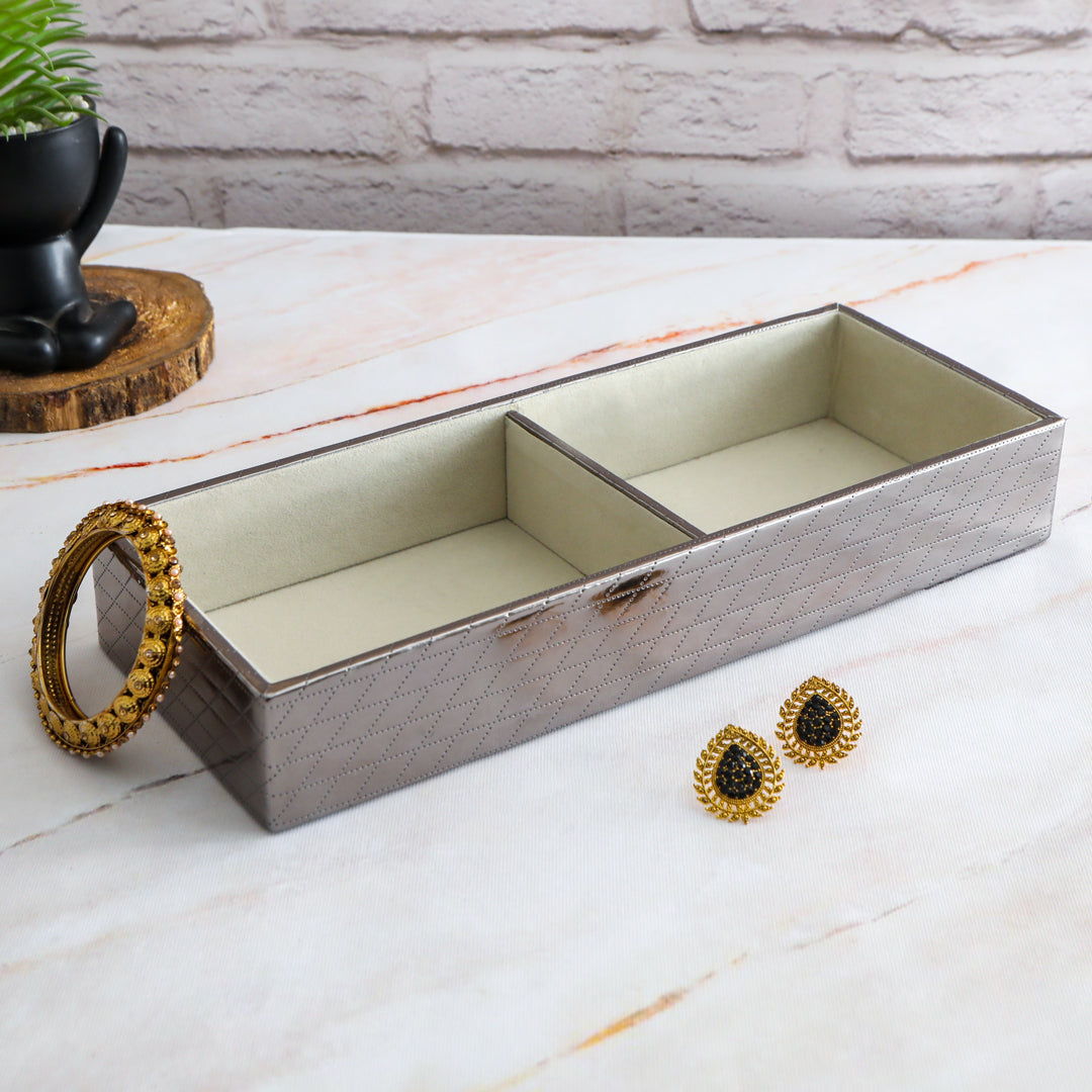 Jewellery Tray 2 Partition - Silver Jewellery Organiser 5- The Home Co.