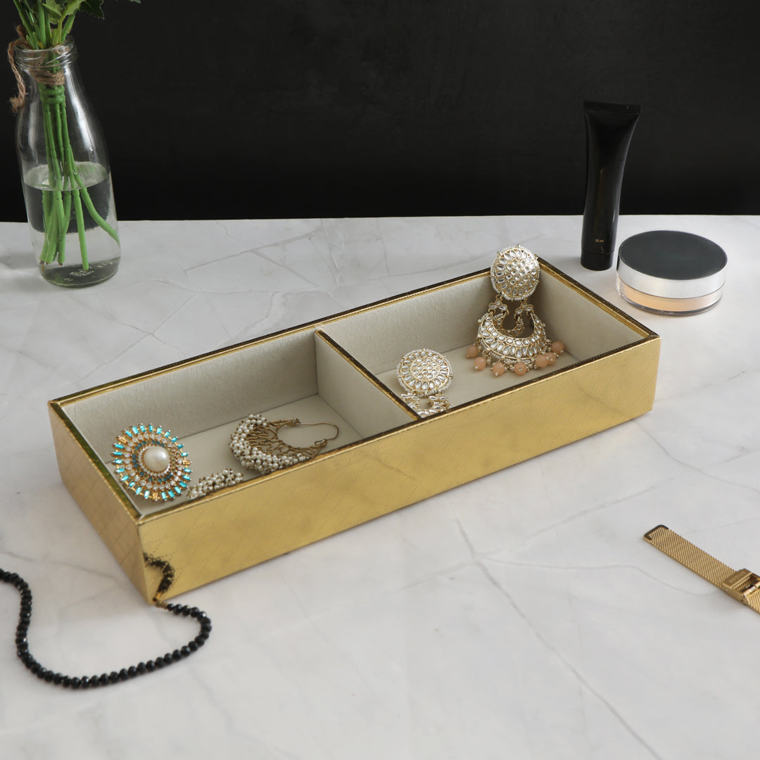 Jewellery Tray 2 Partition - Gold Jewellery Organiser - The Home Co.