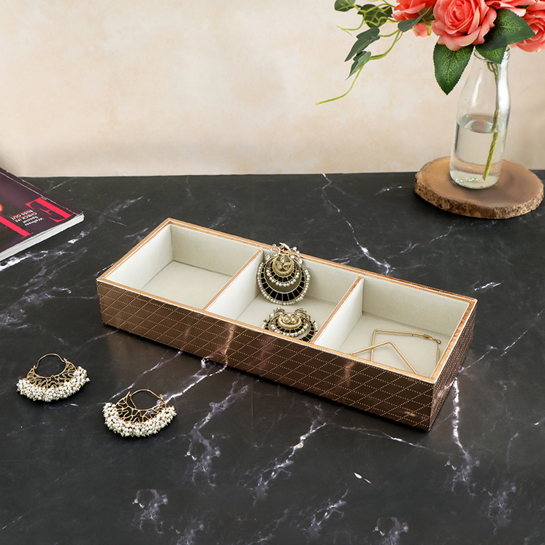 Leatherette Jewellery Tray 3 Partition - Copper