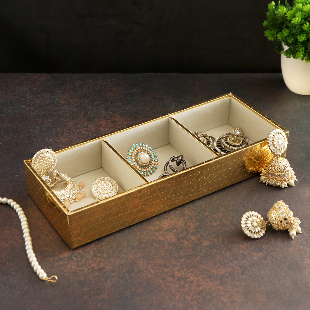 Leatherette Jewellery Tray 3 Partition - Gold