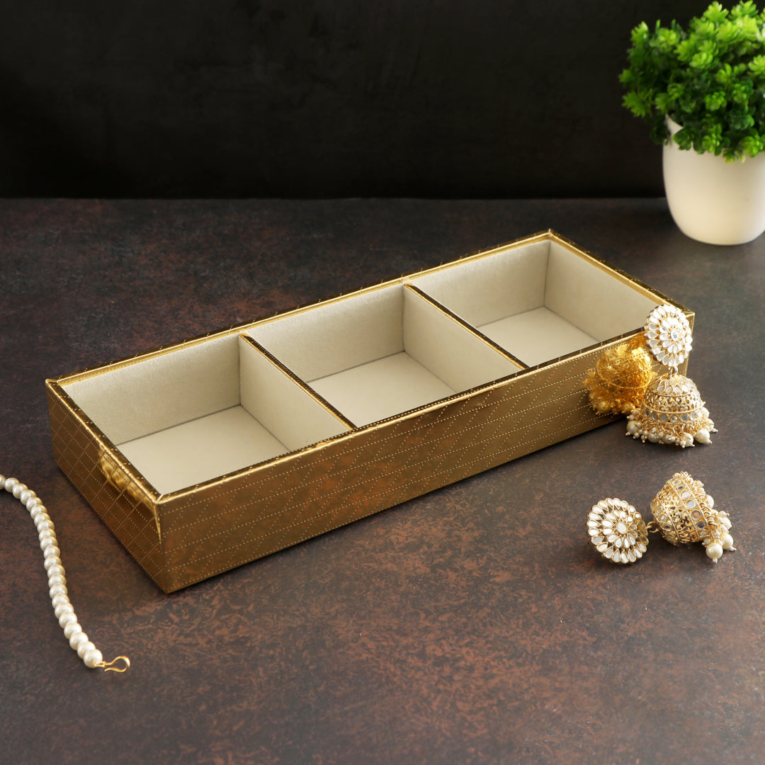 Leatherette Jewellery Tray 3 Partition - Gold