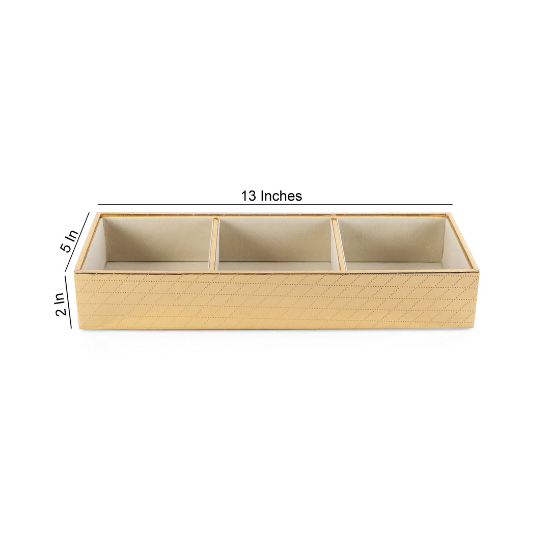 Leatherette Jewellery Tray 3 Partition - Gold