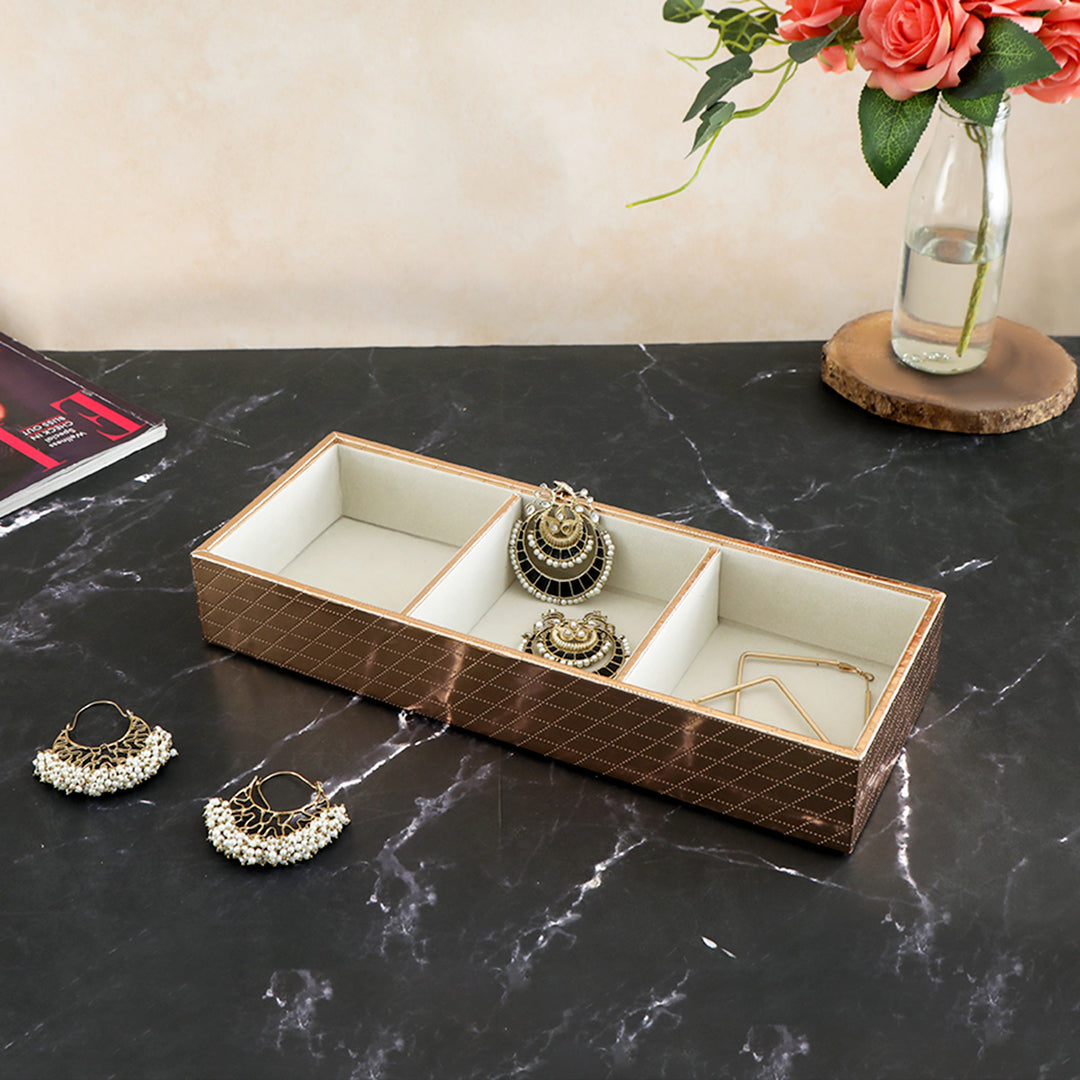 Jewellery Tray 3 Partition - Copper Jewellery Organiser - The Home Co.