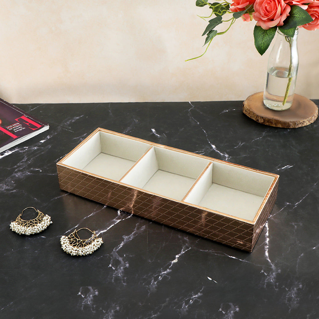 Jewellery Tray 3 Partition - Copper Jewellery Organiser 5- The Home Co.