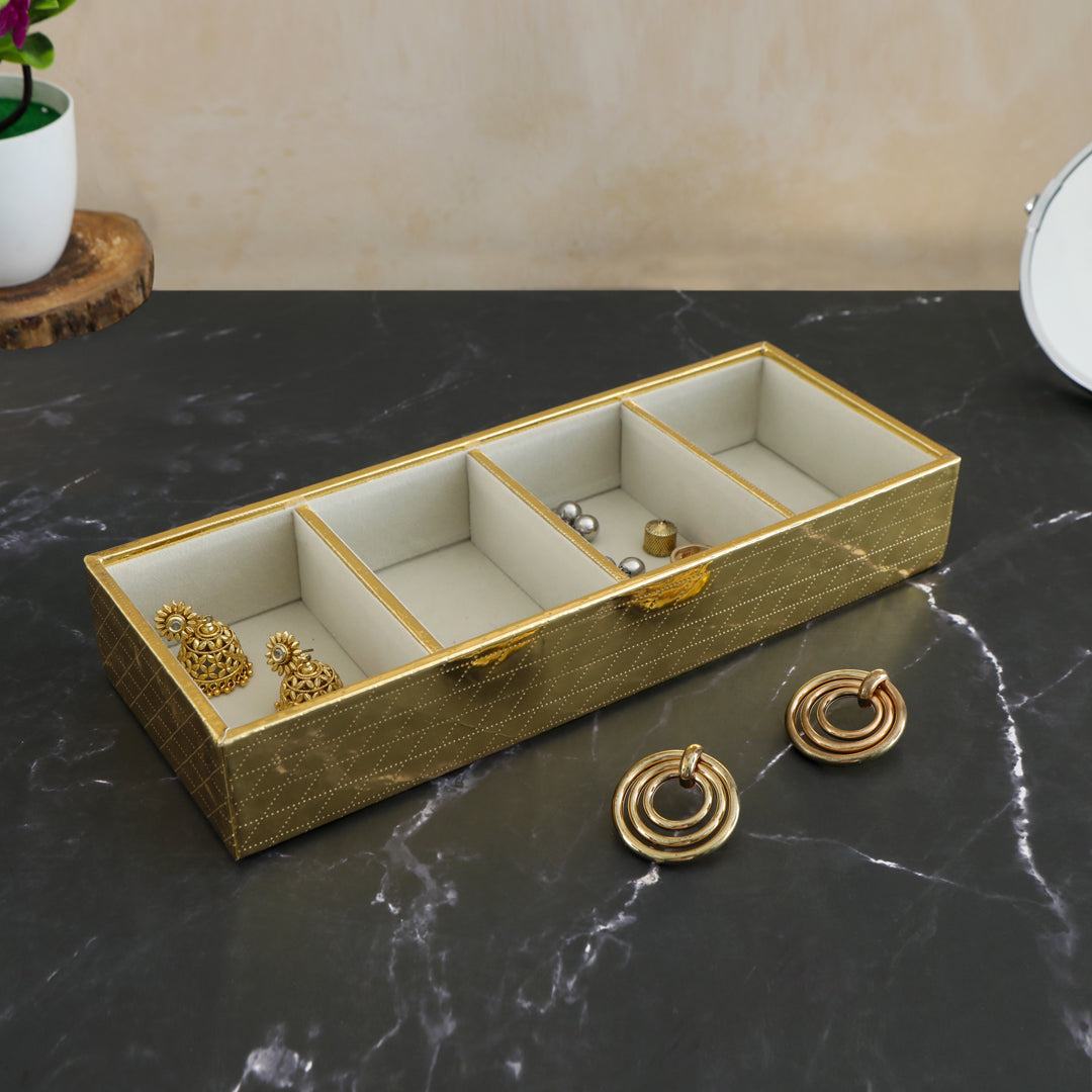 Leatherette Jewellery Tray 4 Partition - Gold