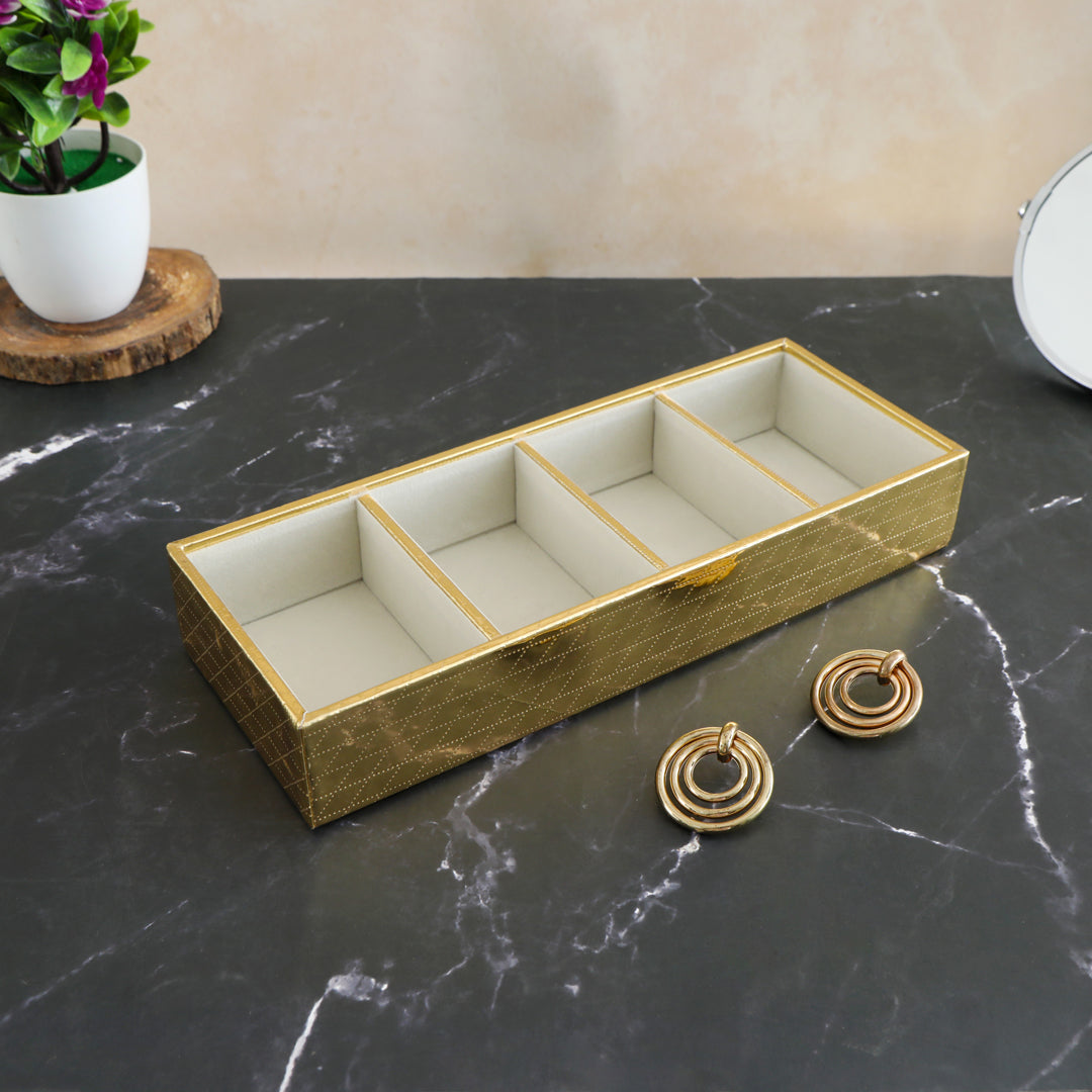 Leatherette Jewellery Tray 4 Partition - Gold