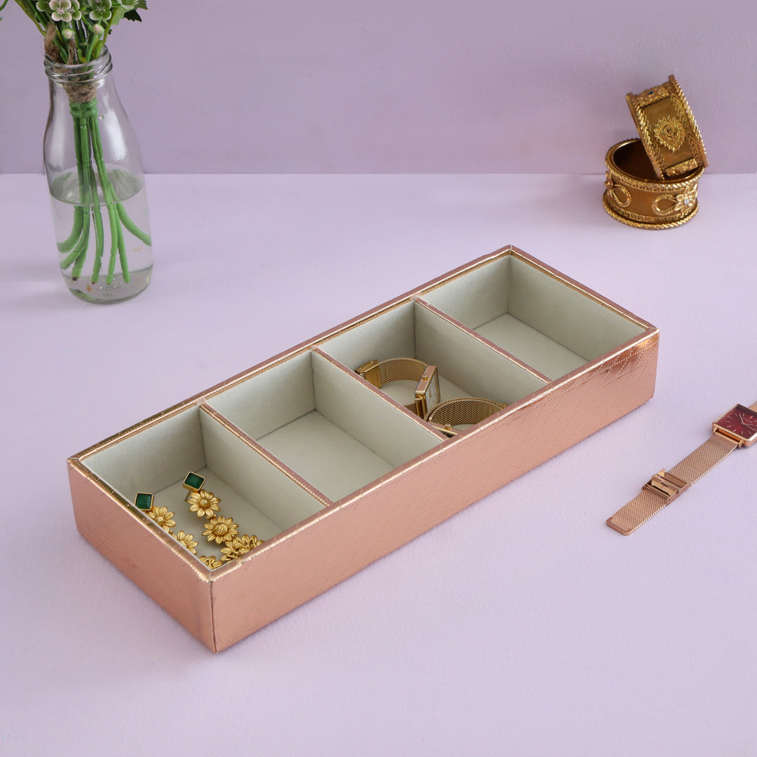 Leatherette Jewellery Tray 4 Partition - Copper