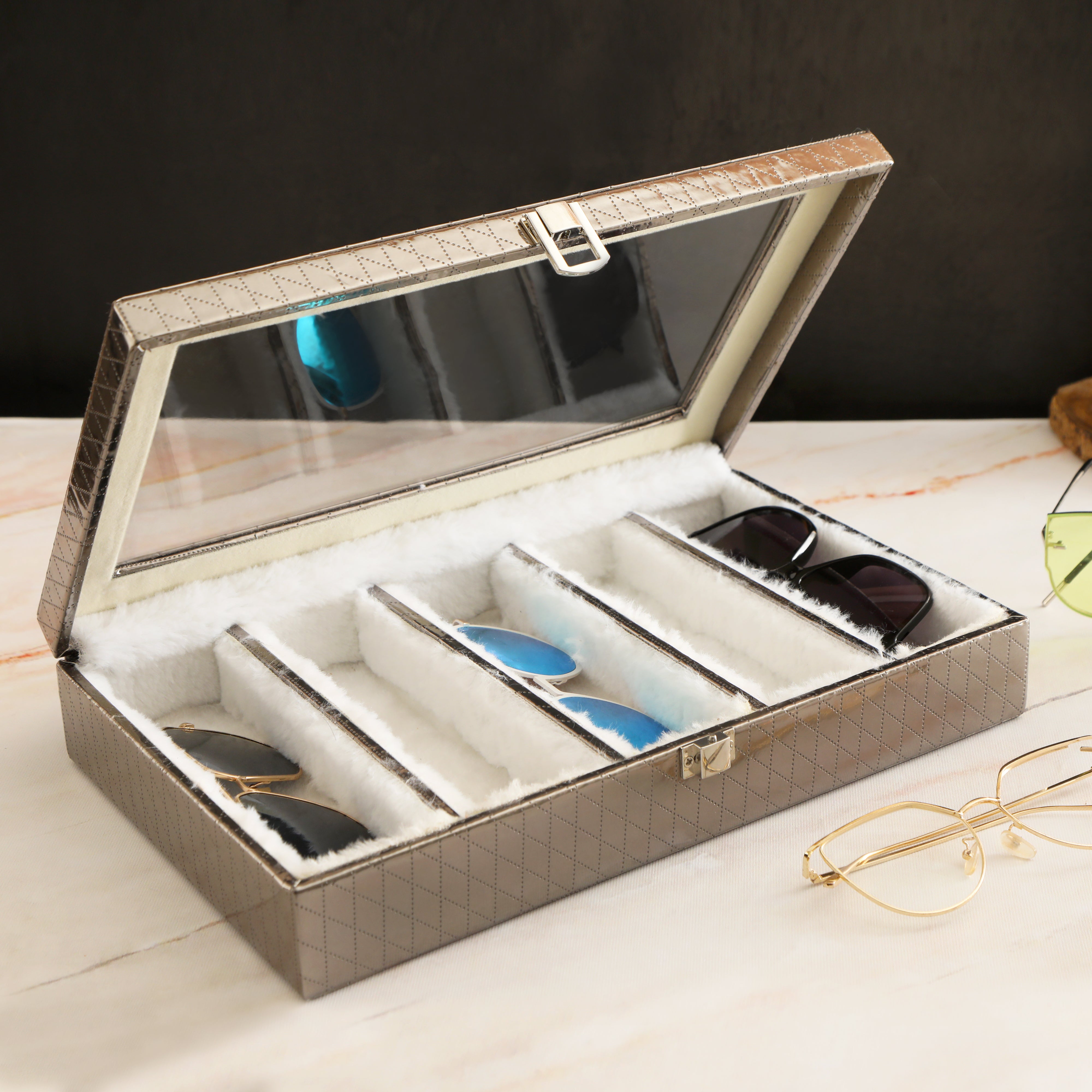 Sunglasses Box - Silver Sunglasses Case - The Home Co.