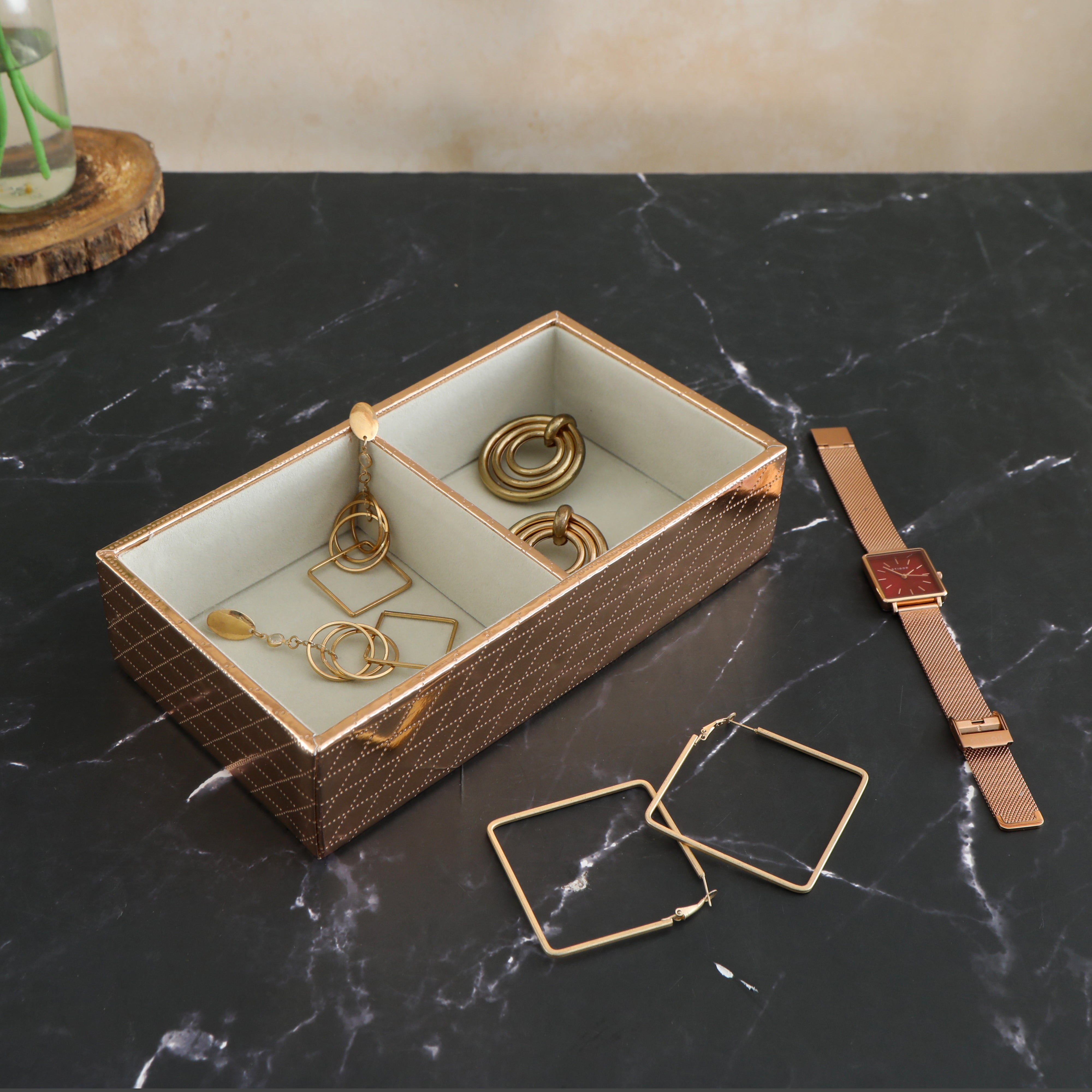 Leatherette Jewellery Tray 2 Partition - Copper