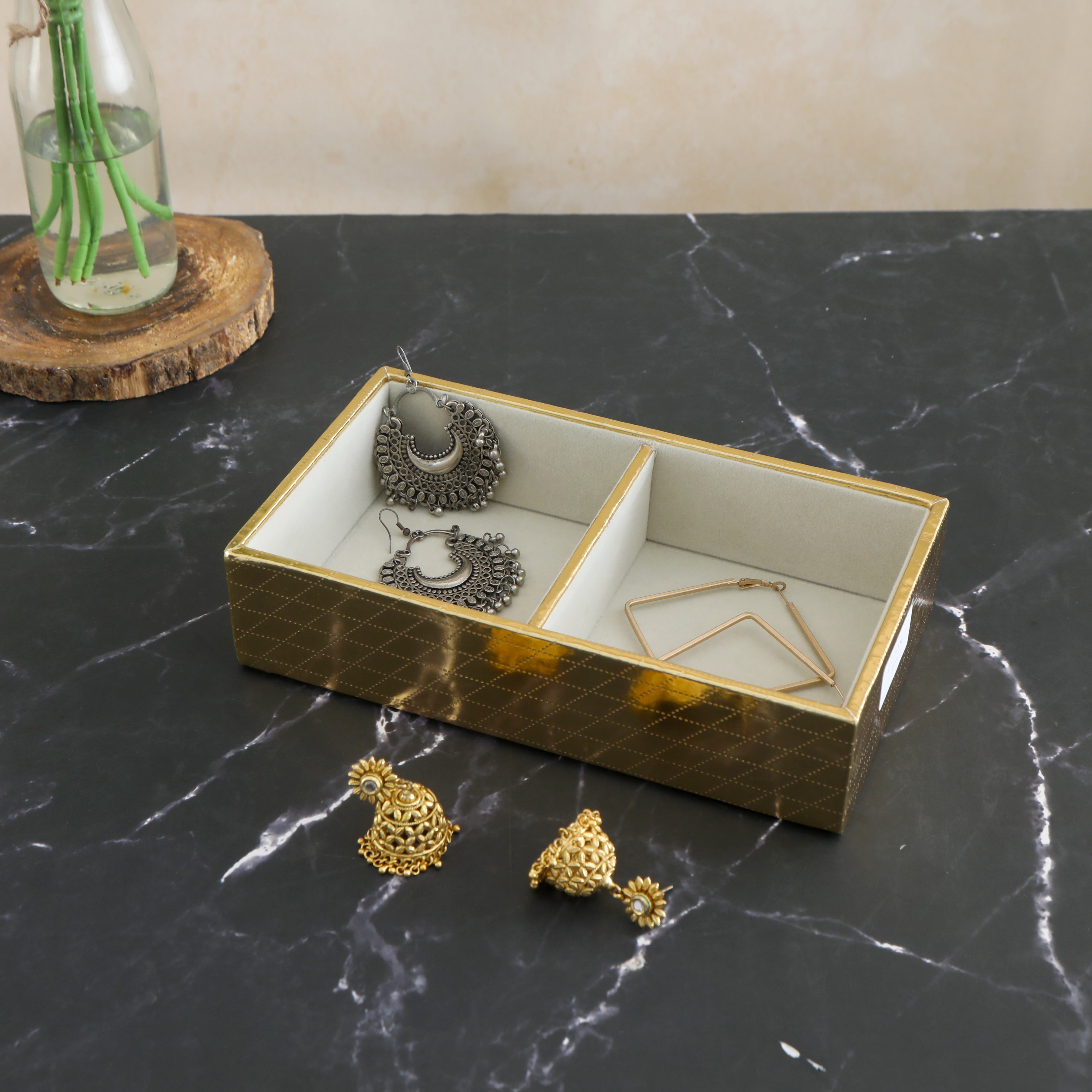 Leatherette Jewellery Tray 2 Partition - Gold