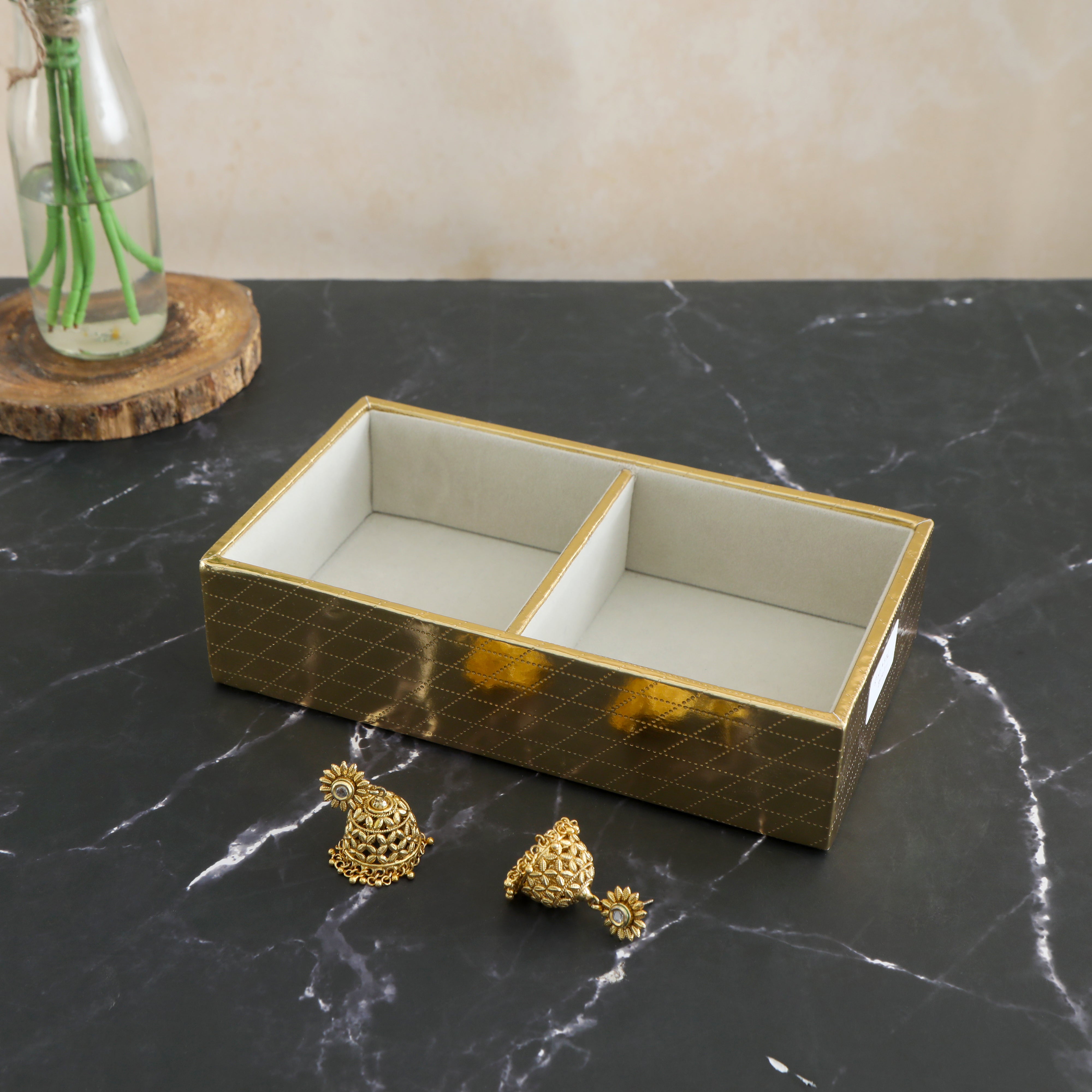 Leatherette Jewellery Tray 2 Partition - Gold