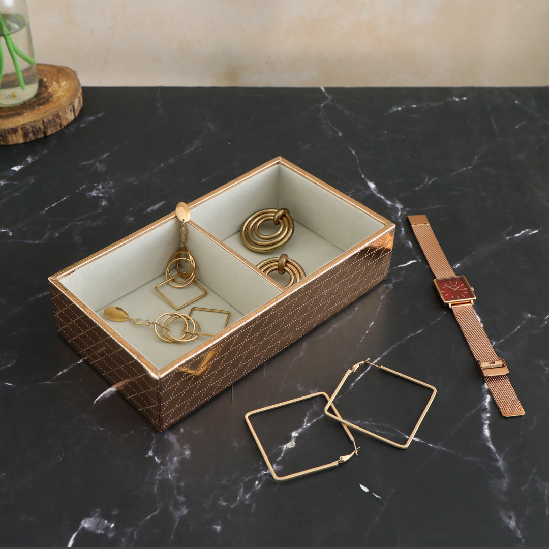 Jewellery Tray 2 Partition - Copper Jewellery Organiser - The Home Co.