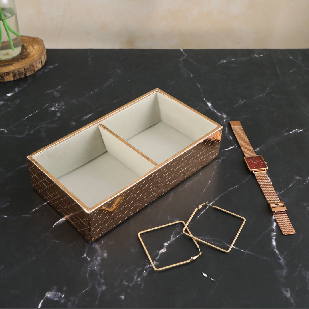 Jewellery Tray 2 Partition - Copper Jewellery Organiser 4- The Home Co.