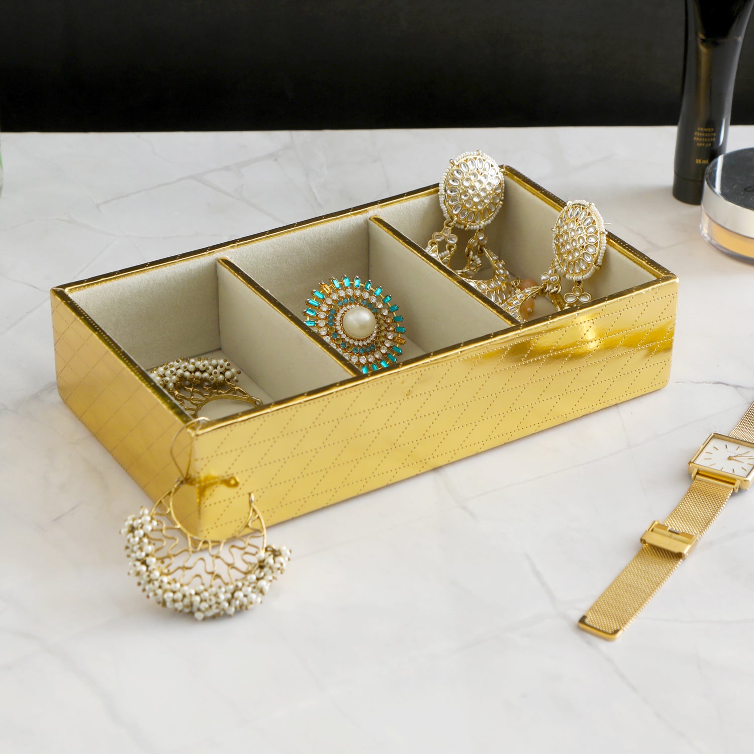 Jewellery Tray 3 Partition - Gold Jewellery Organiser - The Home Co.