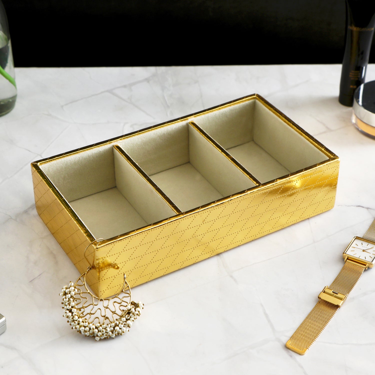 Jewellery Tray 3 Partition - Gold Jewellery Organiser 1- The Home Co.