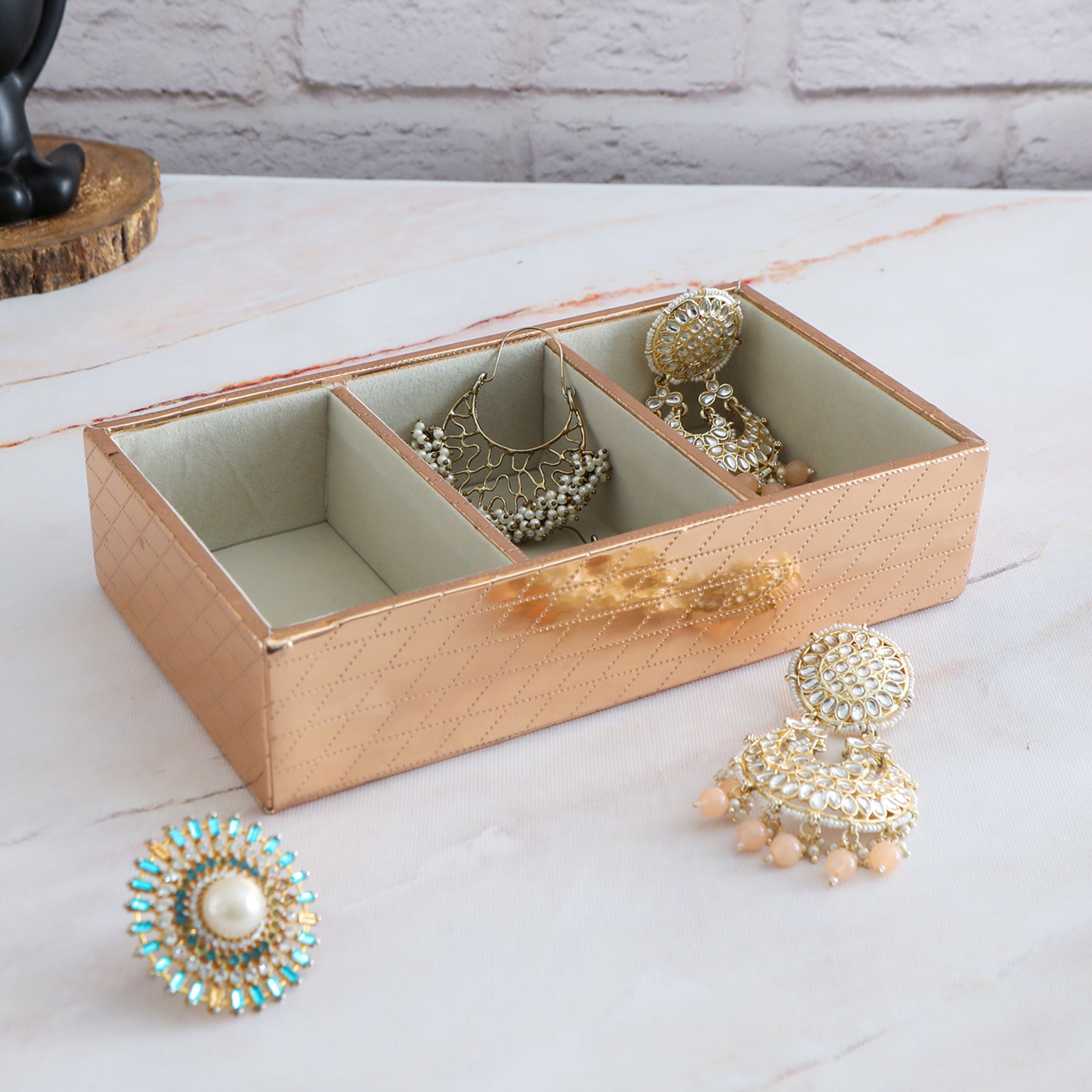 Leatherette Jewellery Tray 3 Partition - Copper