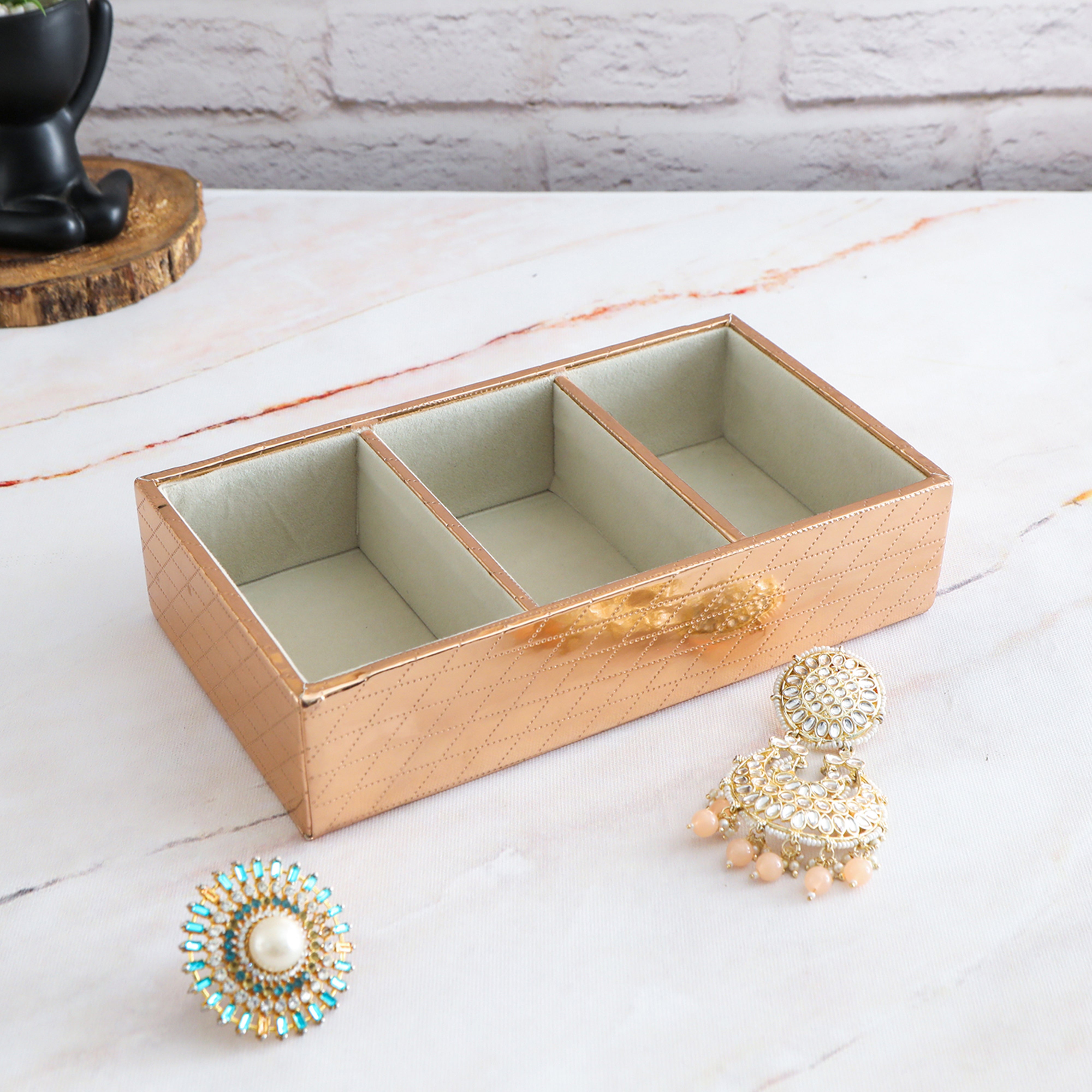 Leatherette Jewellery Tray 3 Partition - Copper