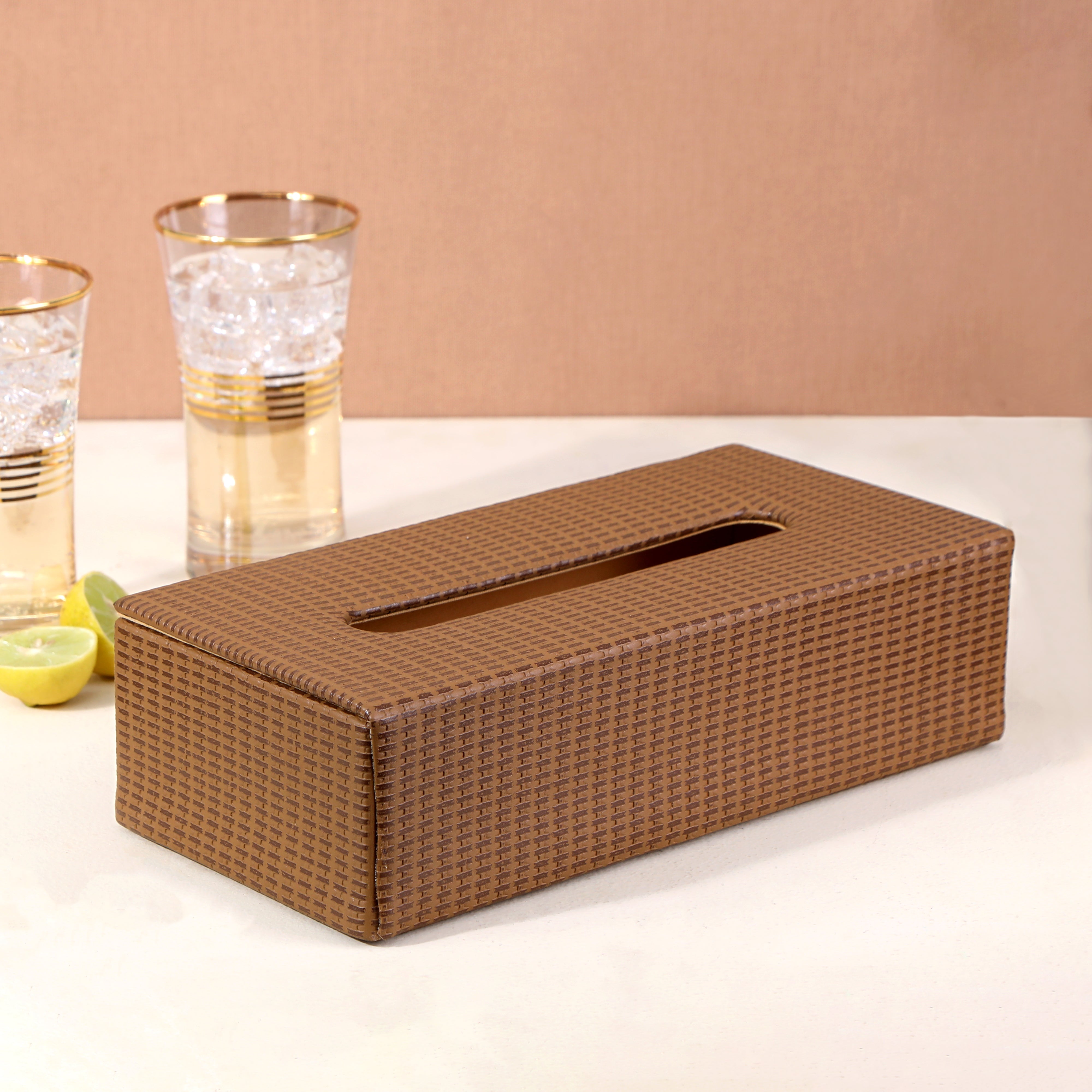 Tissue Box - Brown Leatherette Rectangle - The Home Co.