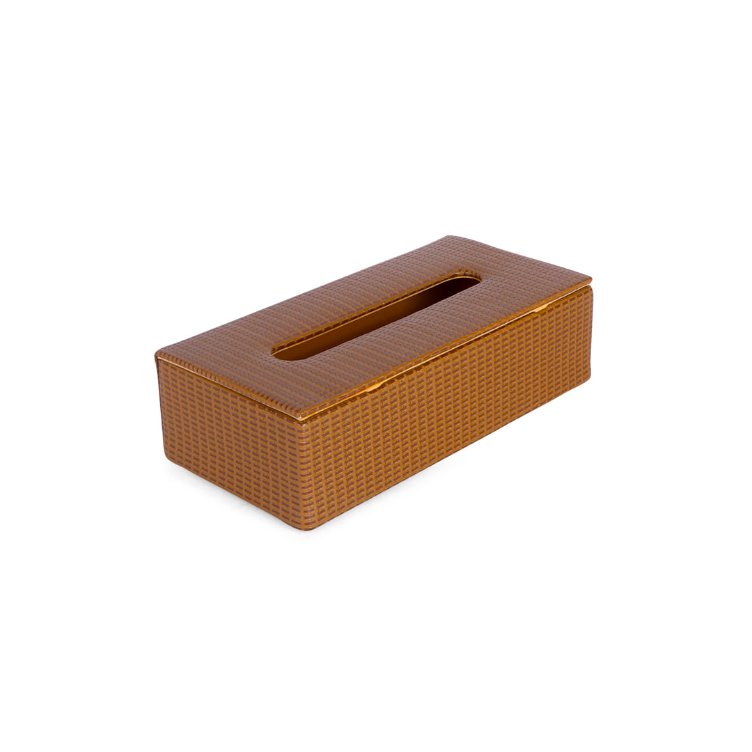 Tissue Box - Brown Leatherette Rectangle - The Home Co.