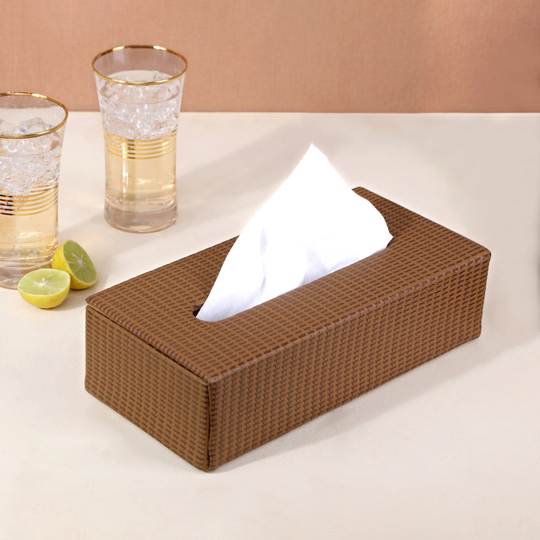 Tissue Box - Brown Leatherette Rectangle