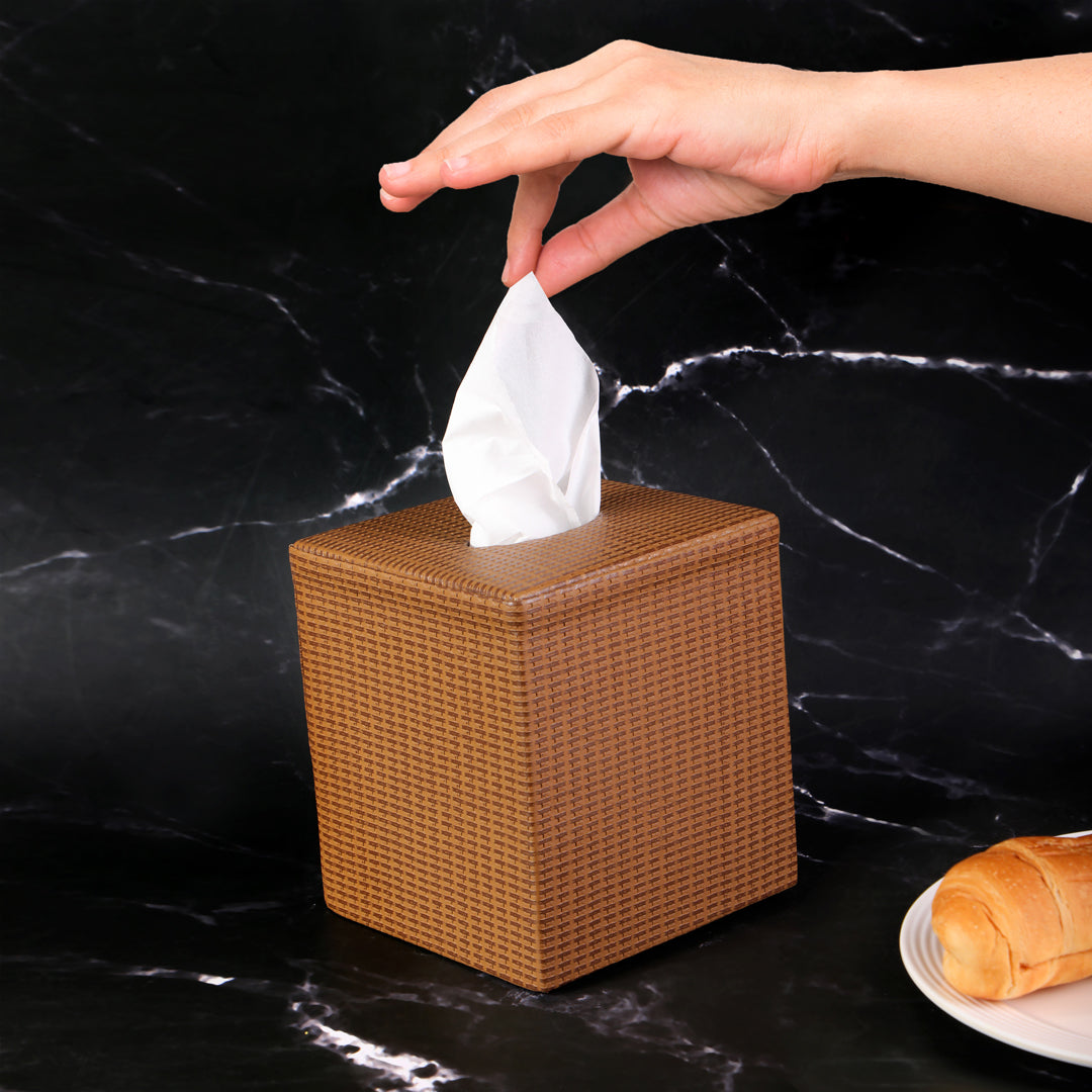 Tissue Box - Brown Leatherette - The Home Co.