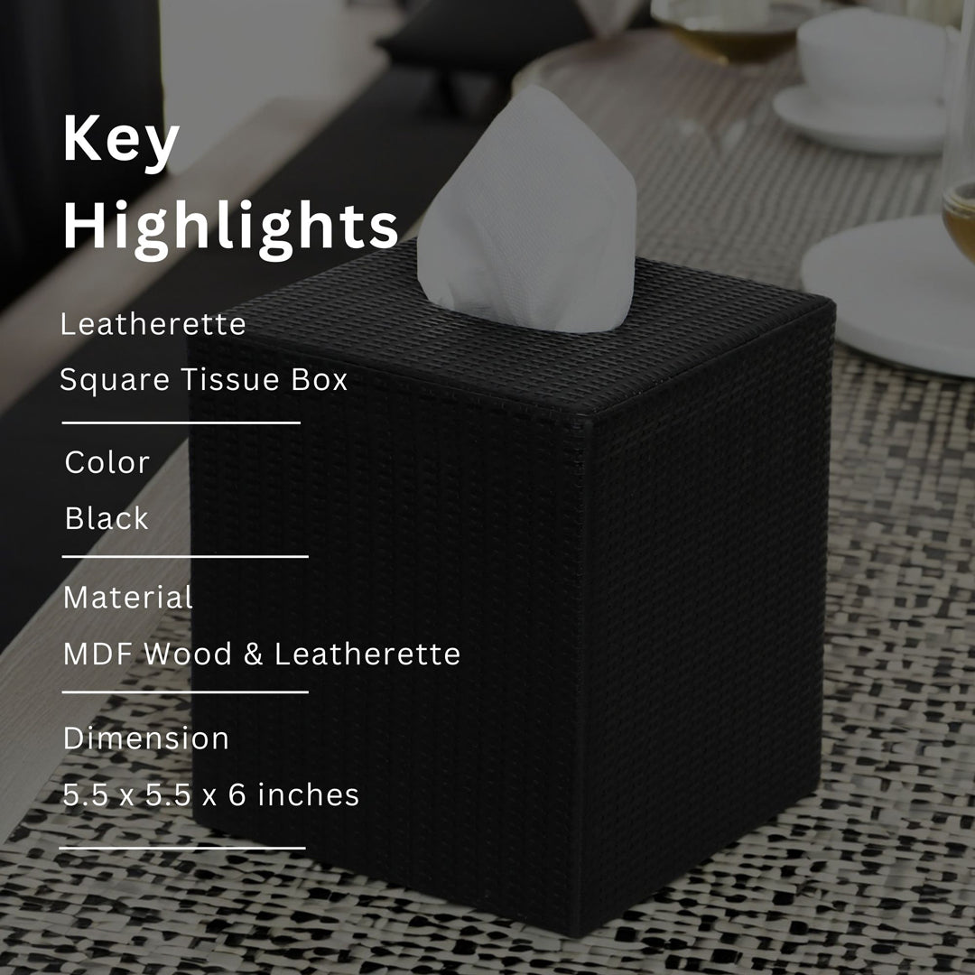 Tissue Box - Black Leatherette