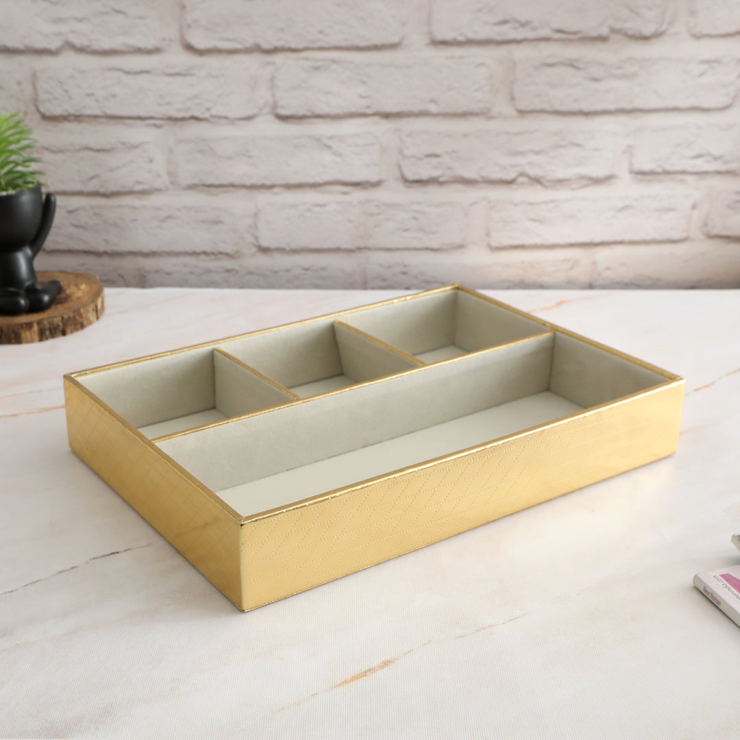 Jewellery Tray 4 Partition - Gold Jewellery Organiser 1- The Home Co.