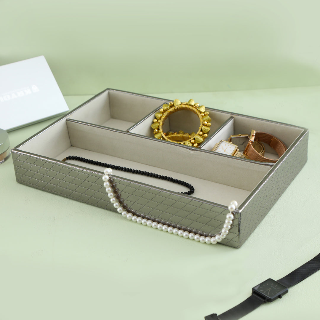 Leatherette Jewellery Tray 4 partition - Silver