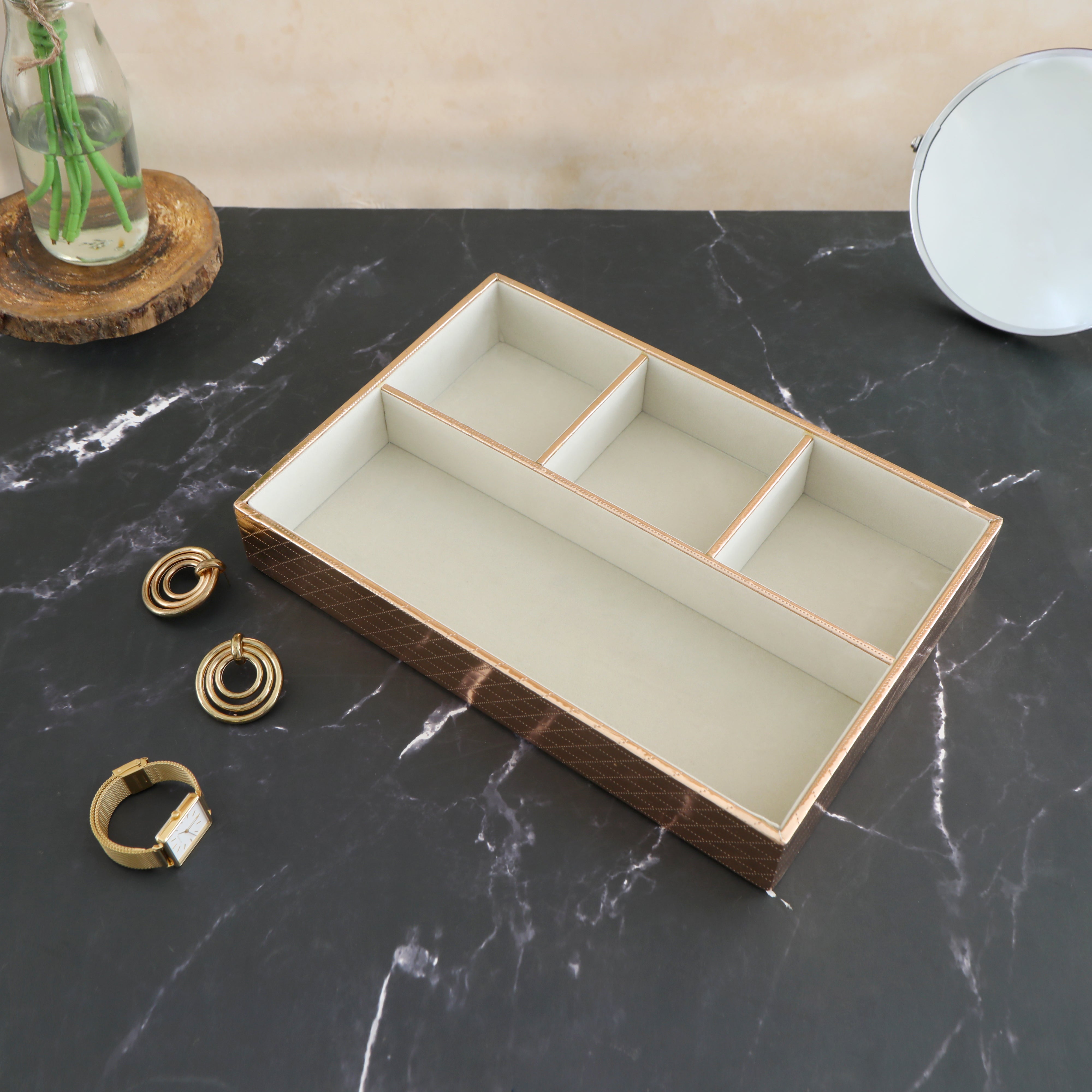 Leatherette Jewellery Tray 4 Partition - Copper