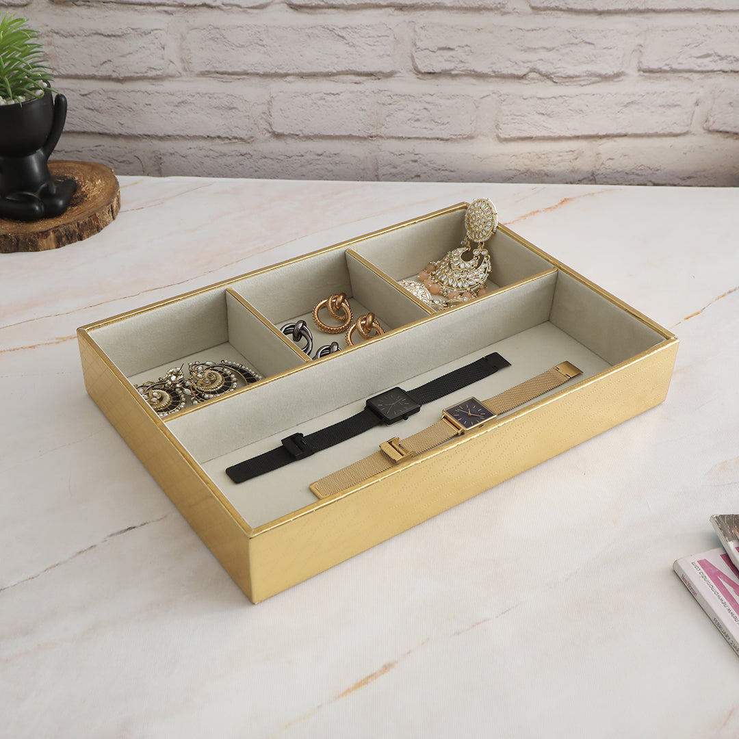 Jewellery Tray 4 Partition - Gold Jewellery Organiser - The Home Co.