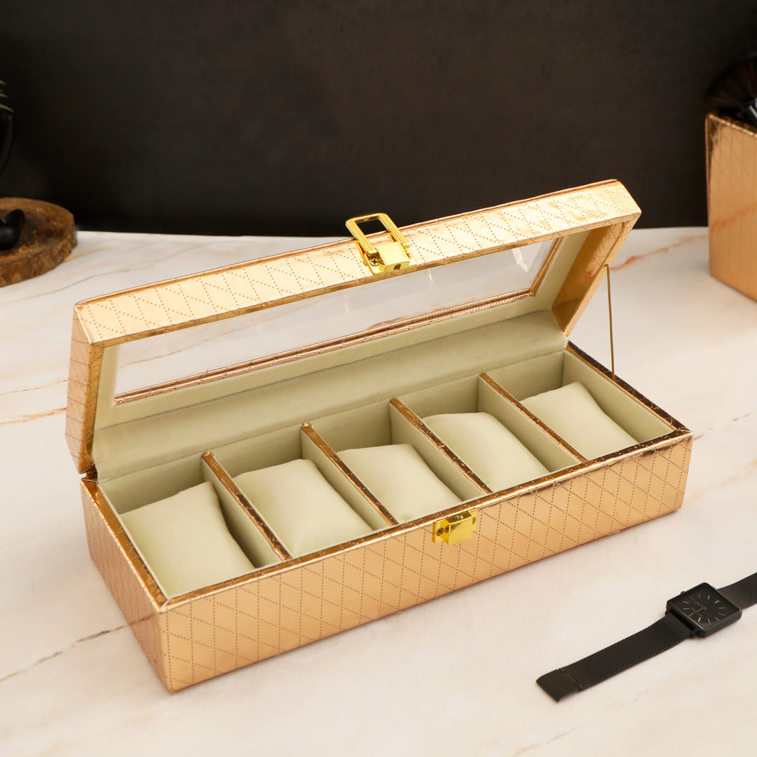 Leatherette Watch Box 5 Partition  - Copper